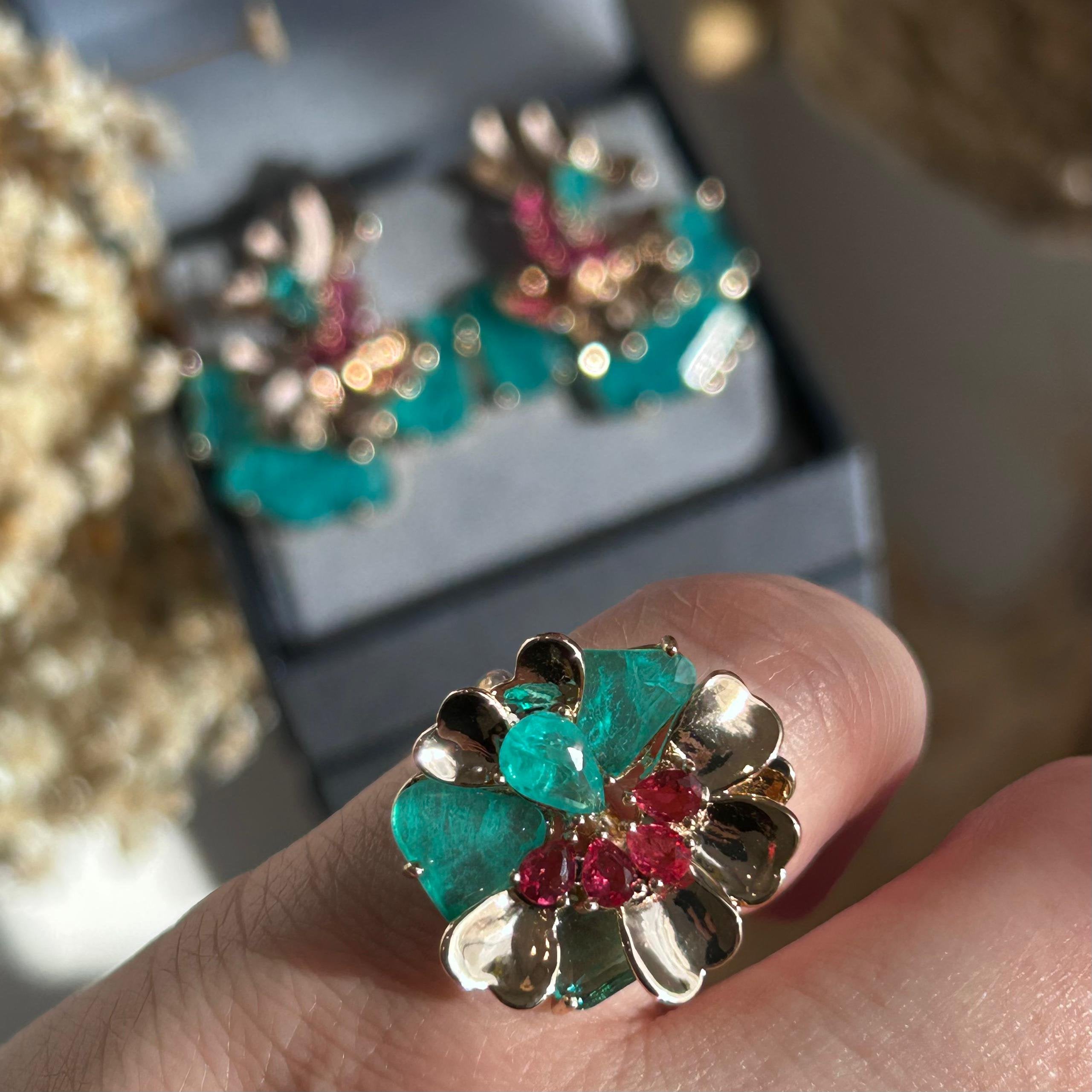 Conjunto Brinco e Anel Leque Turmalina