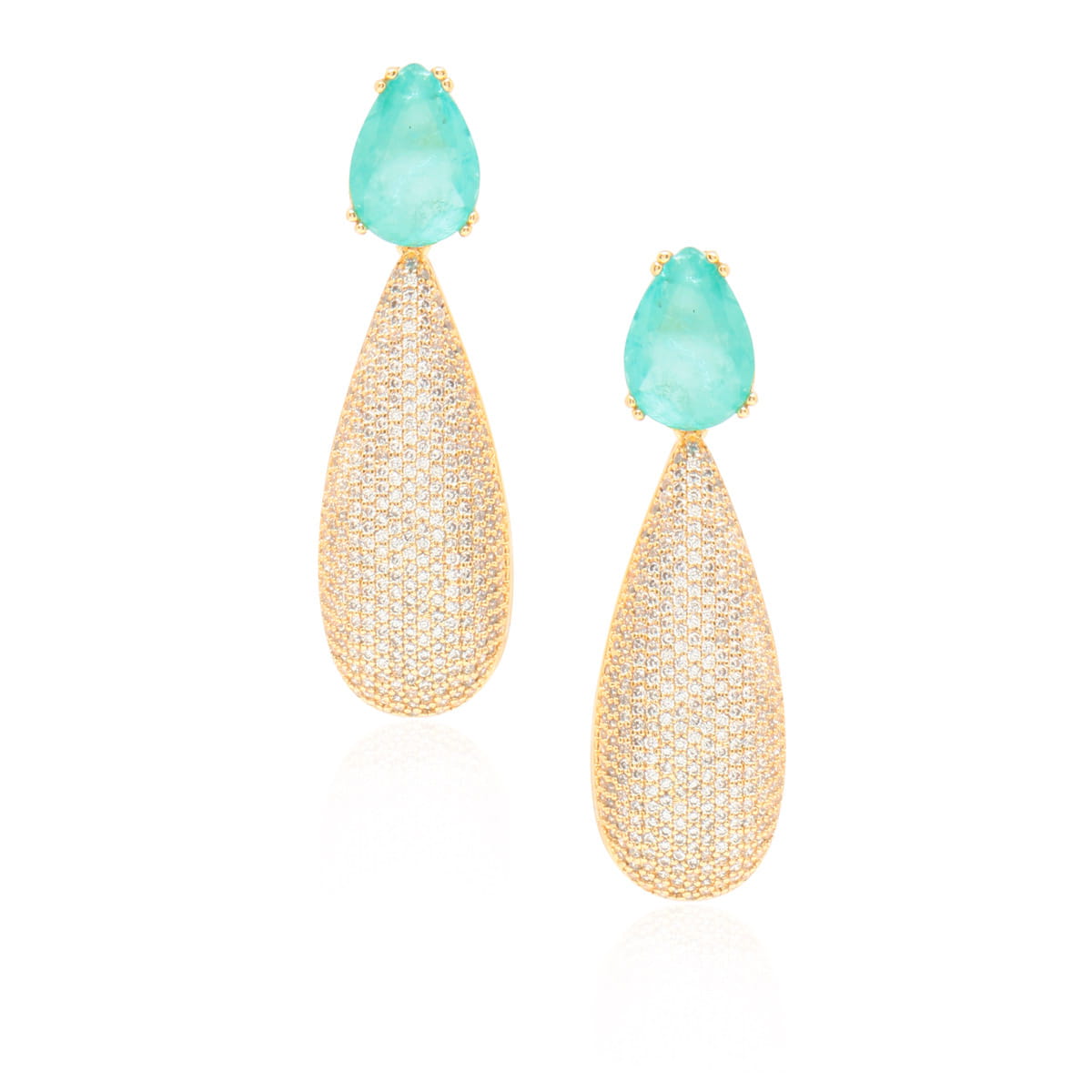 Brinco Duas Gotas Cravejado Turmalina Dourado