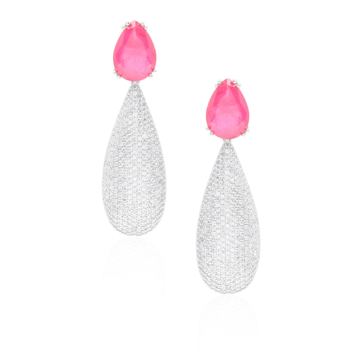 Brinco Duas Gotas Pink Cravejado