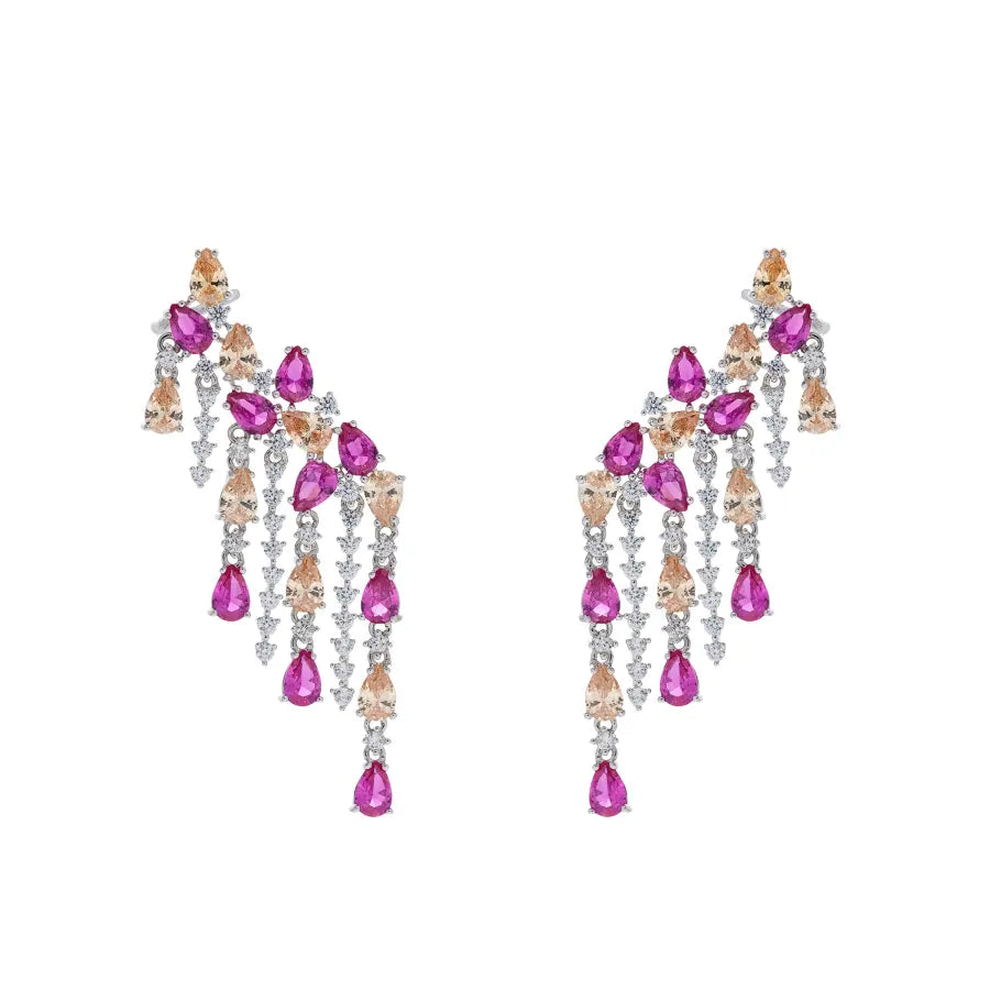 Brinco EarCuff Franjas Safira Rosa/Pink e Citrino