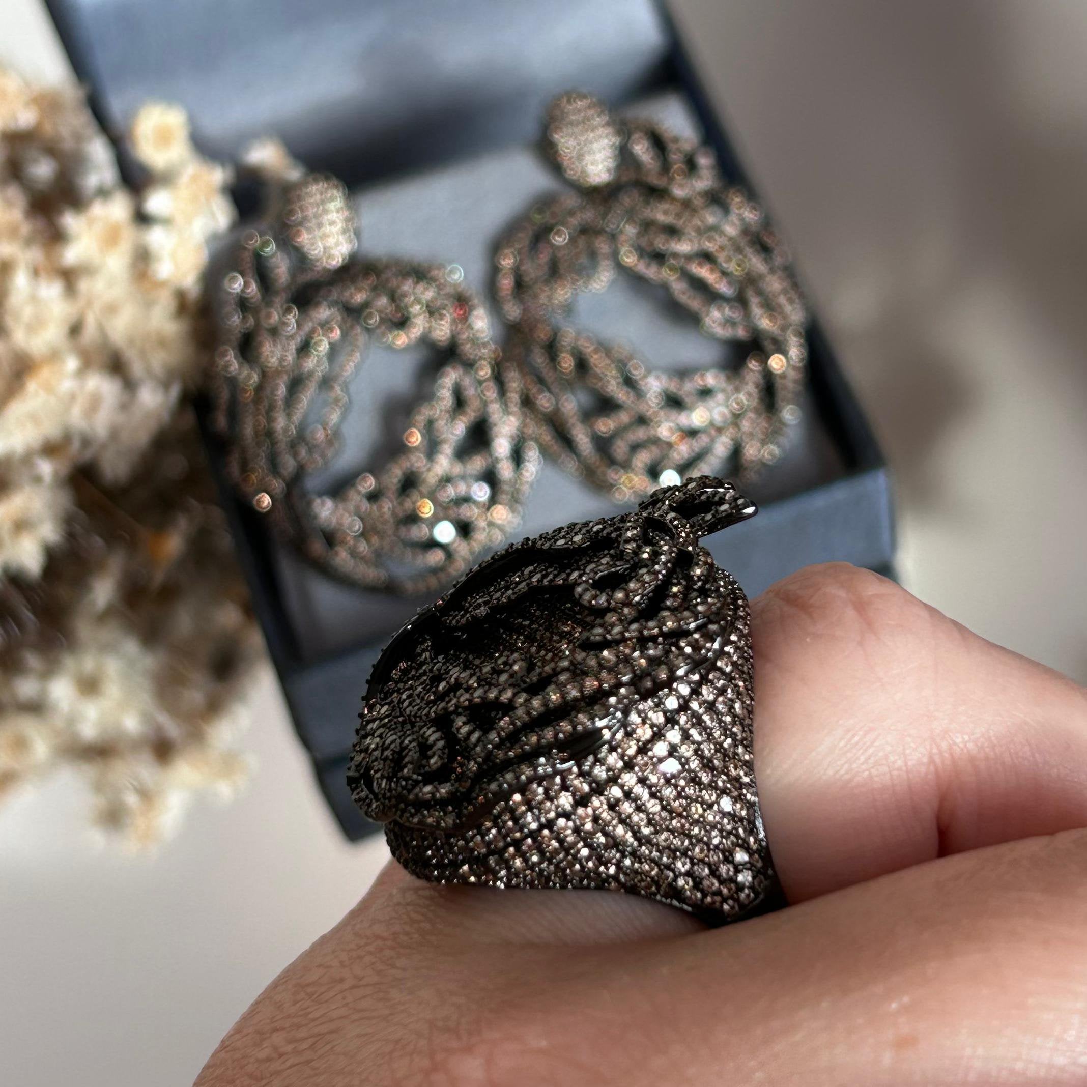 Conjunto Brinco E Anel Linhas Champagne