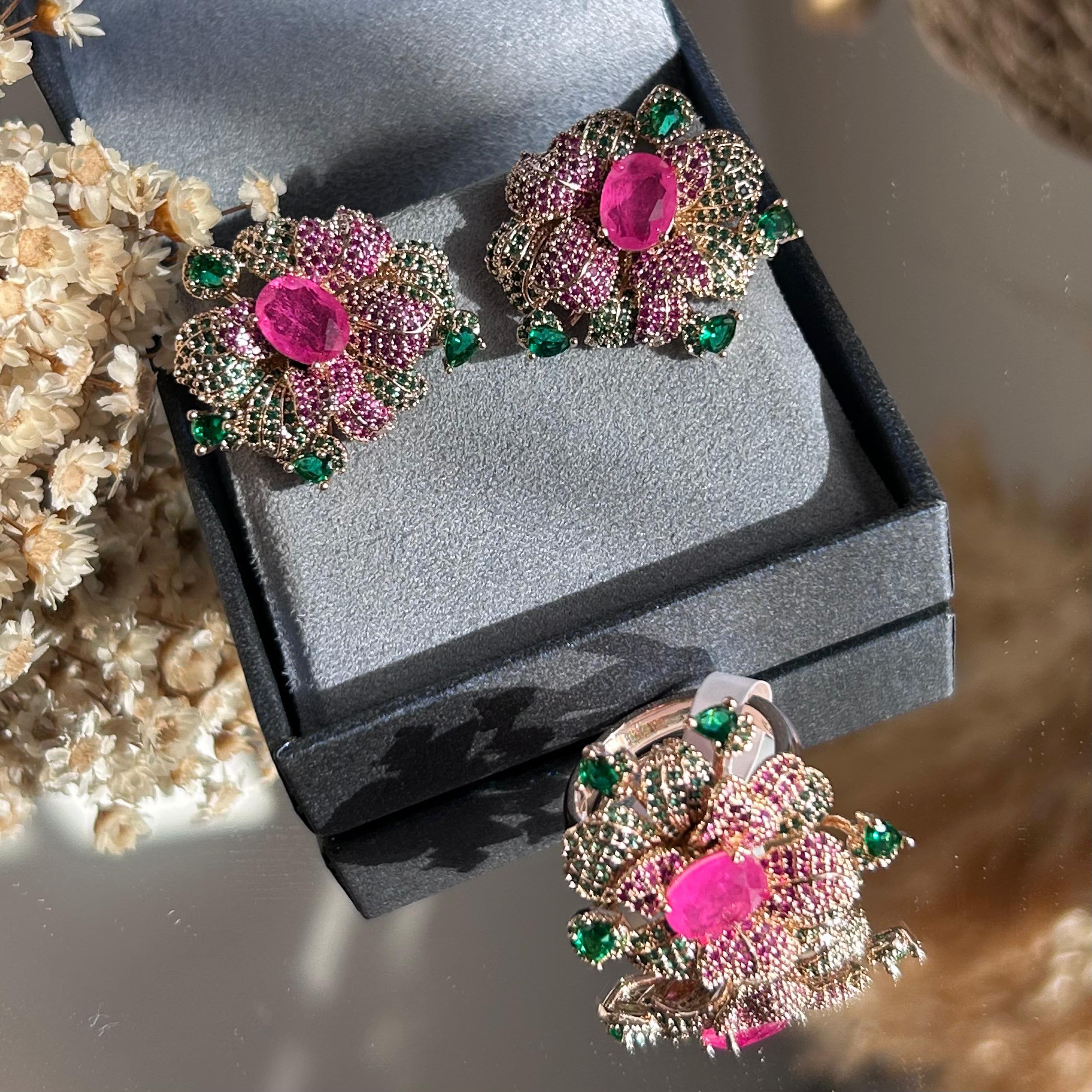 Conjunto Brinco E Anel Sofia Detalhes Pink