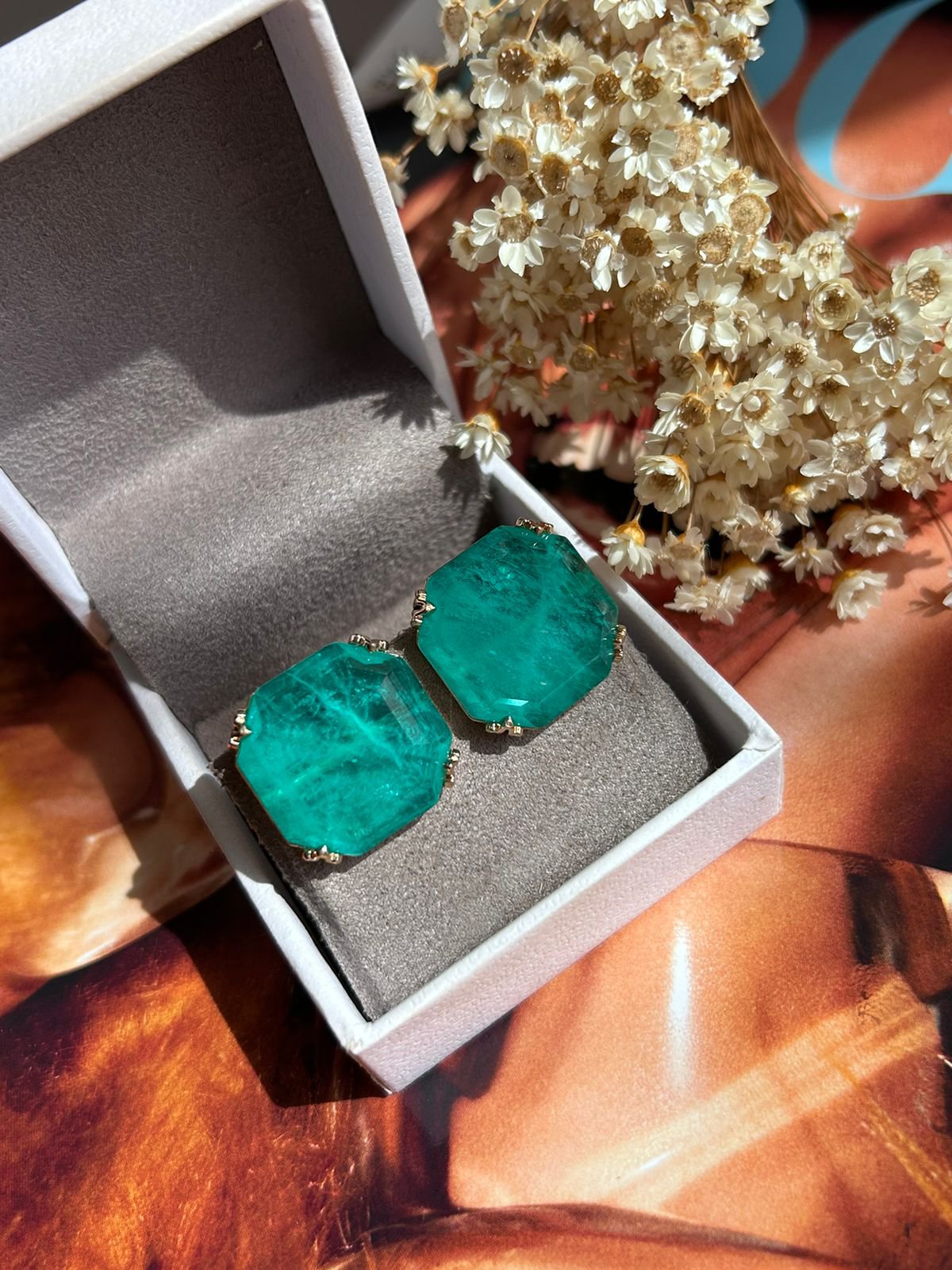 Conjunto Brinco e Anel Quadrado Turmalina