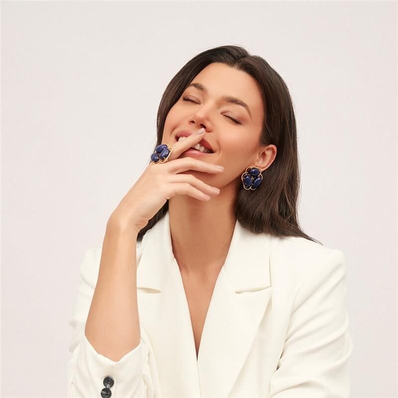 Anel Três Pedras Lápis Lazuli