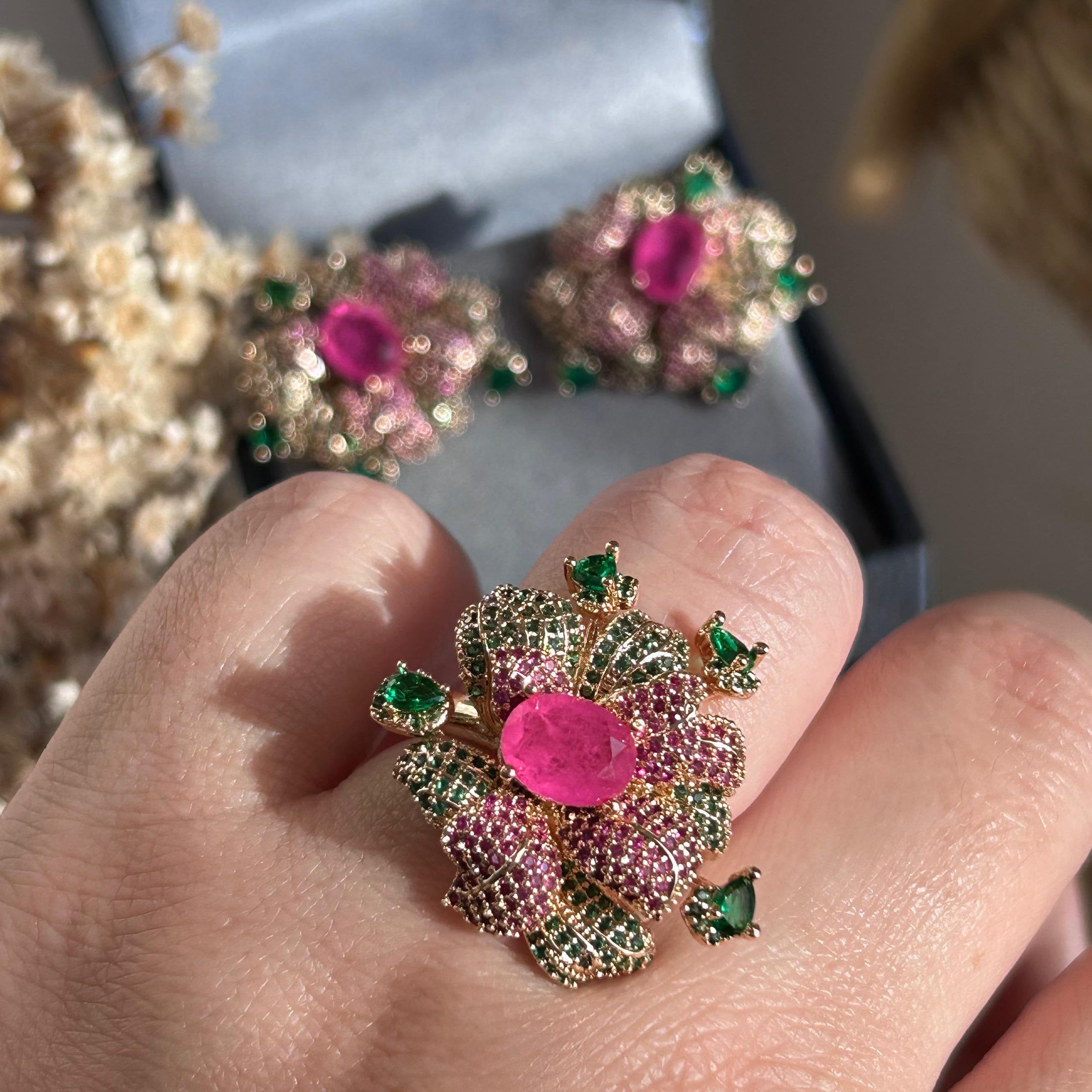 Conjunto Brinco E Anel Sofia Detalhes Pink