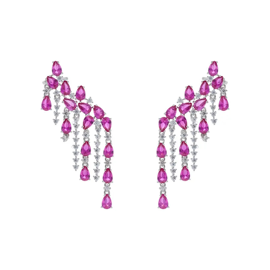 Brinco EarCuff Franjas Safira Rosa/Pink