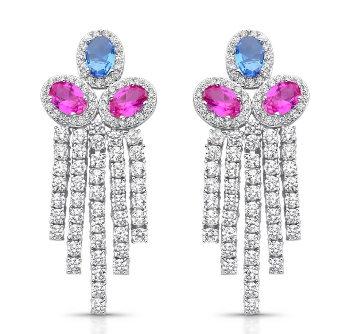 Brinco Franjas Tanzanita e Safira Rosa/Pink
