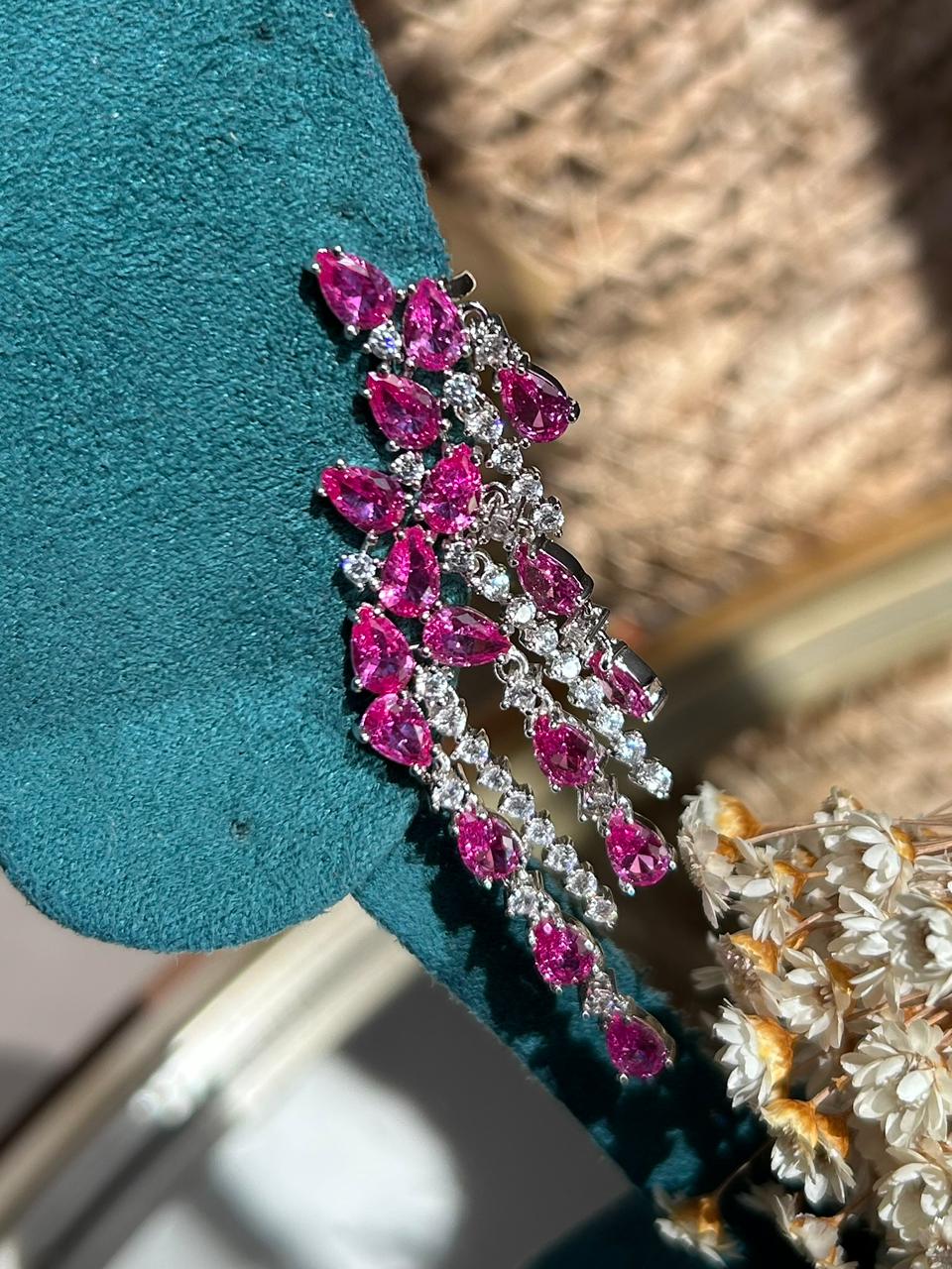 Brinco EarCuff Franjas Safira Rosa/Pink