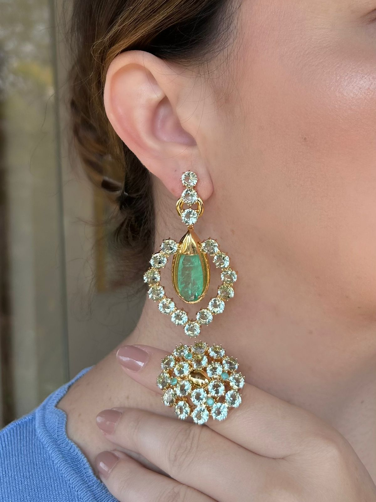 Conjunto Anel e Brinco Samia Turmalina Verde