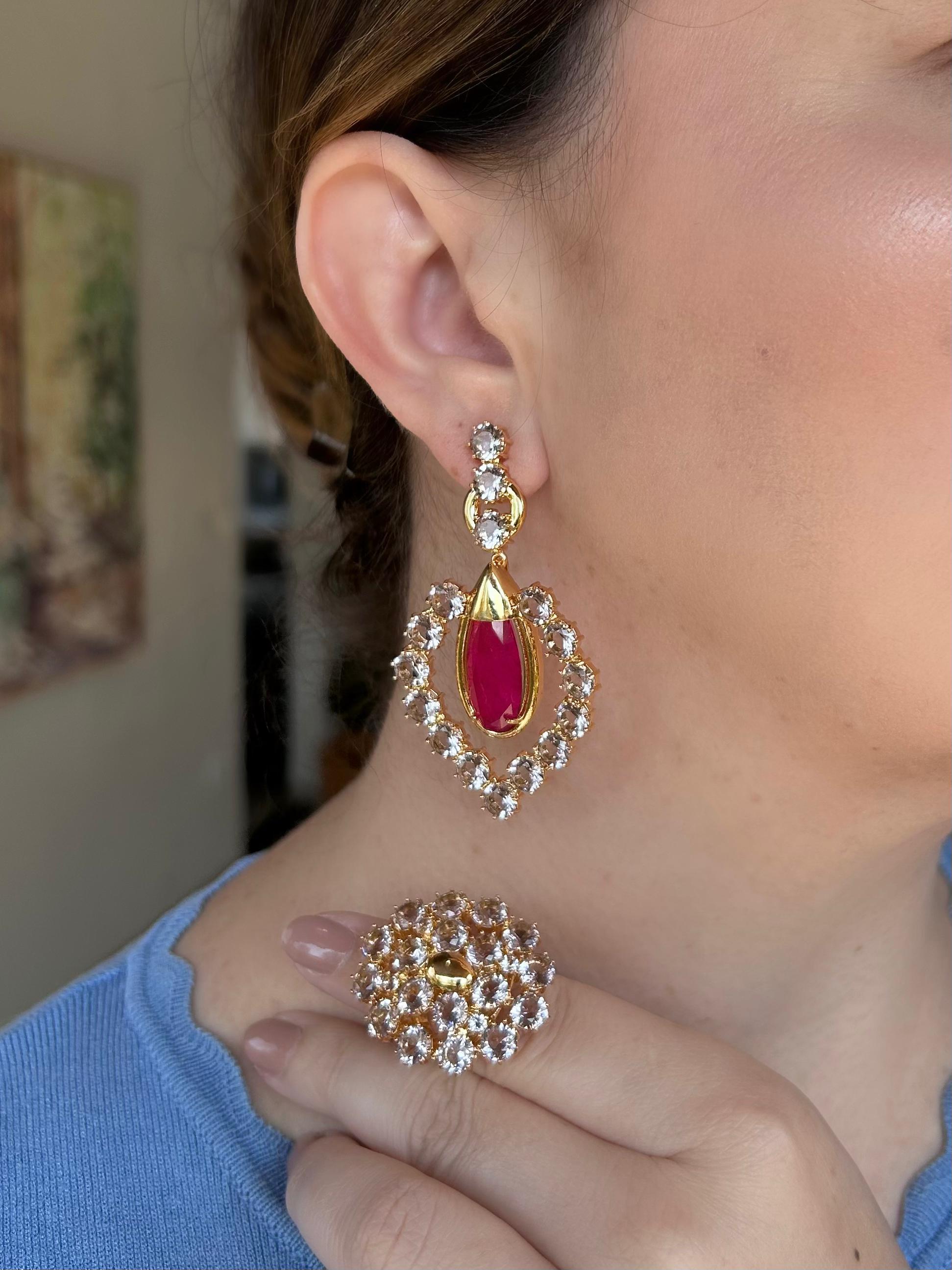 Conjunto Anel e Brinco Samia Pink