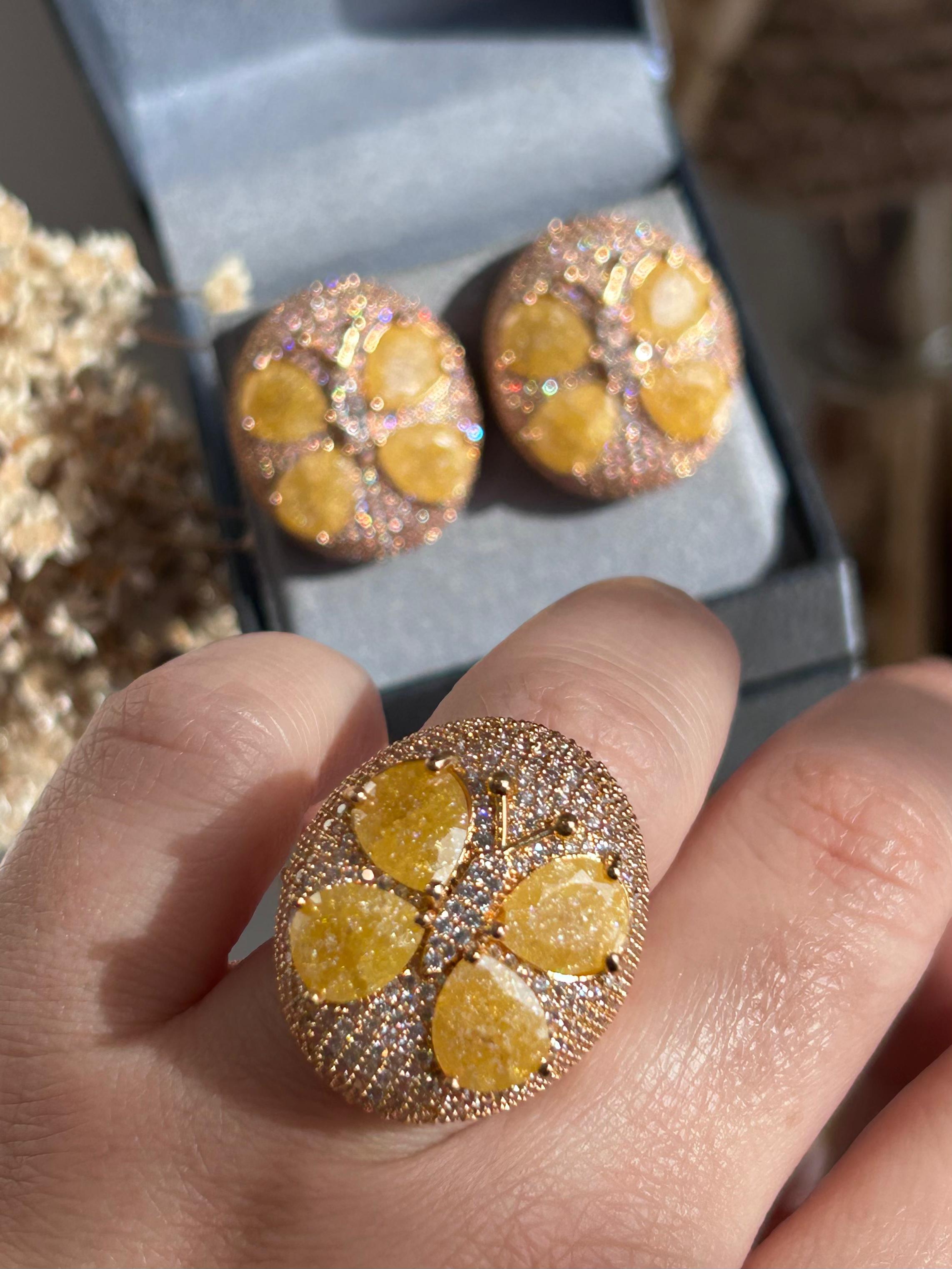 Conjunto Anel e Brinco Libélula Yellow Fancy