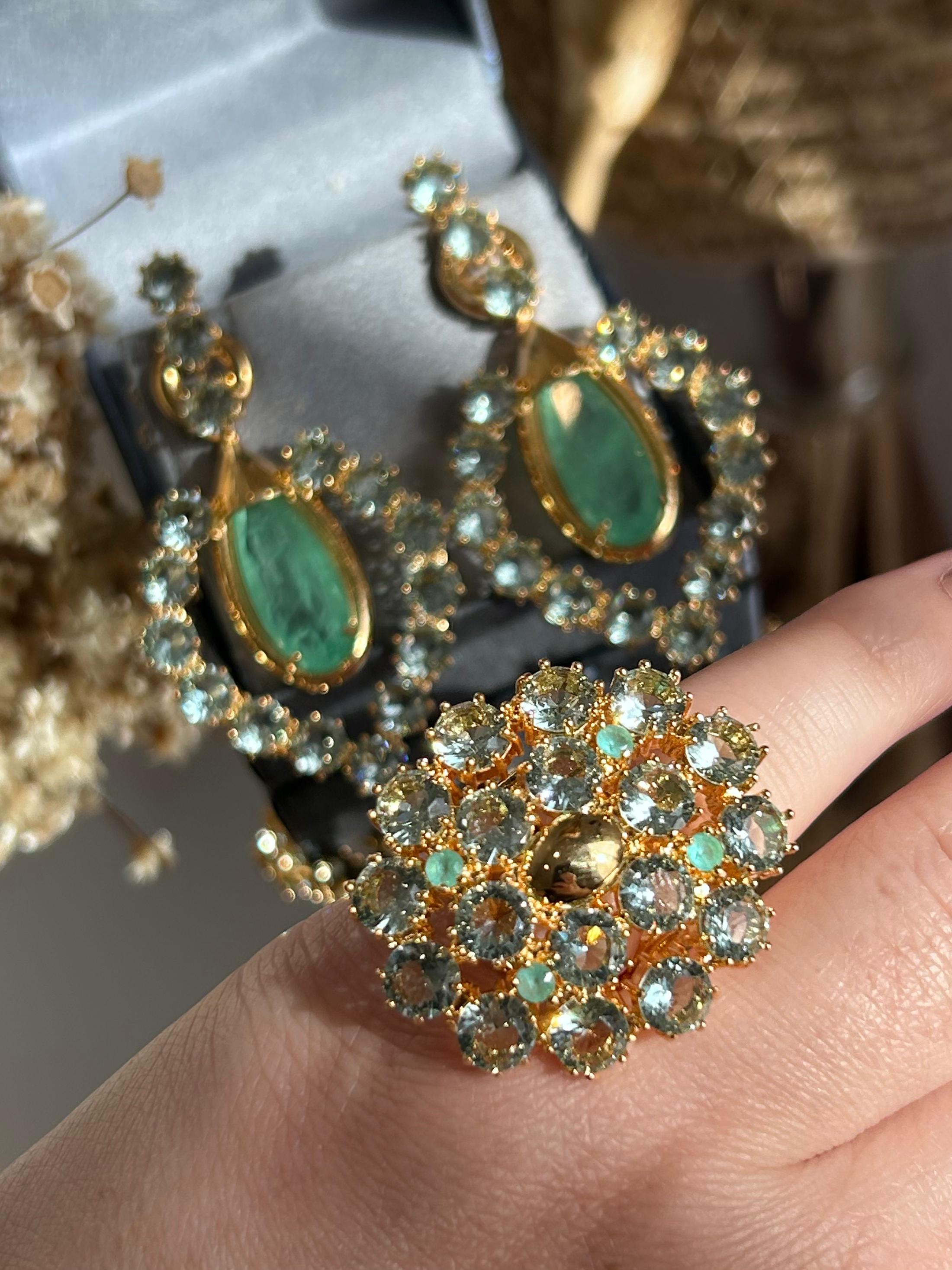 Conjunto Anel e Brinco Samia Turmalina Verde