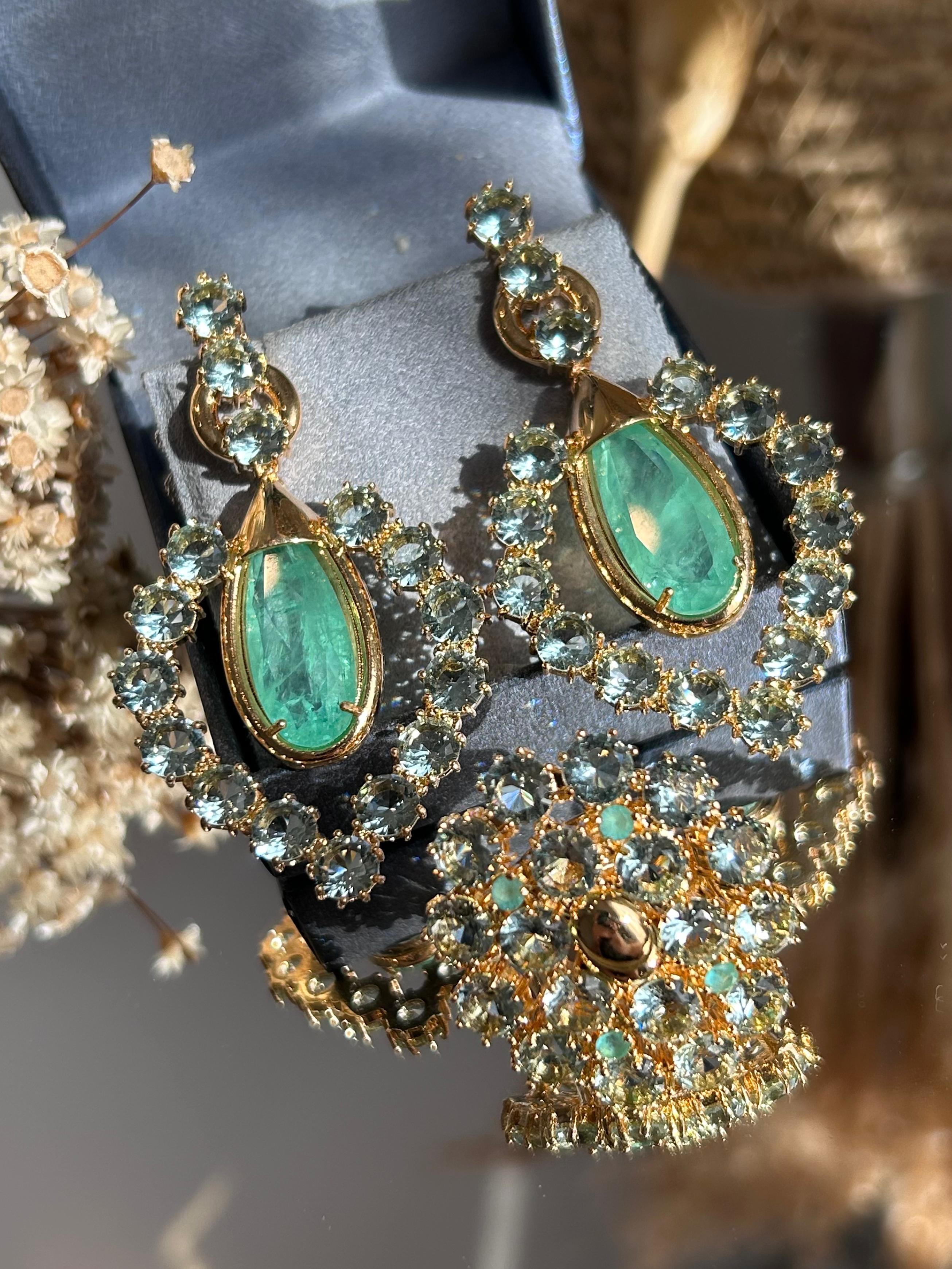 Conjunto Anel e Brinco Samia Turmalina Verde