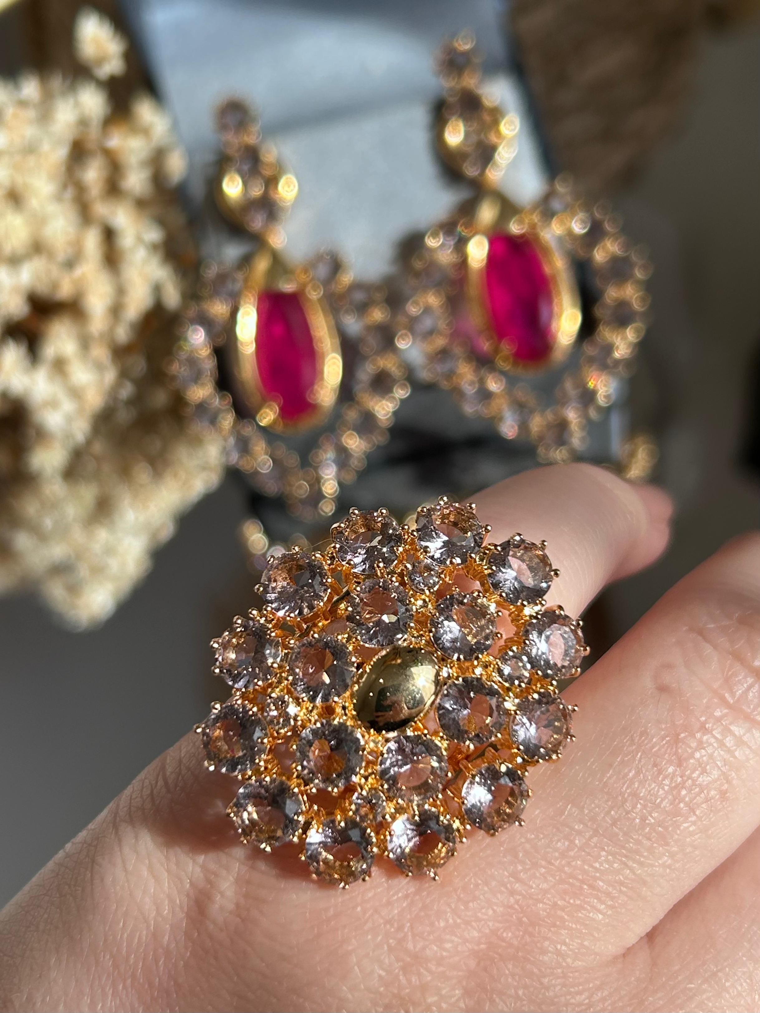 Conjunto Anel e Brinco Samia Pink