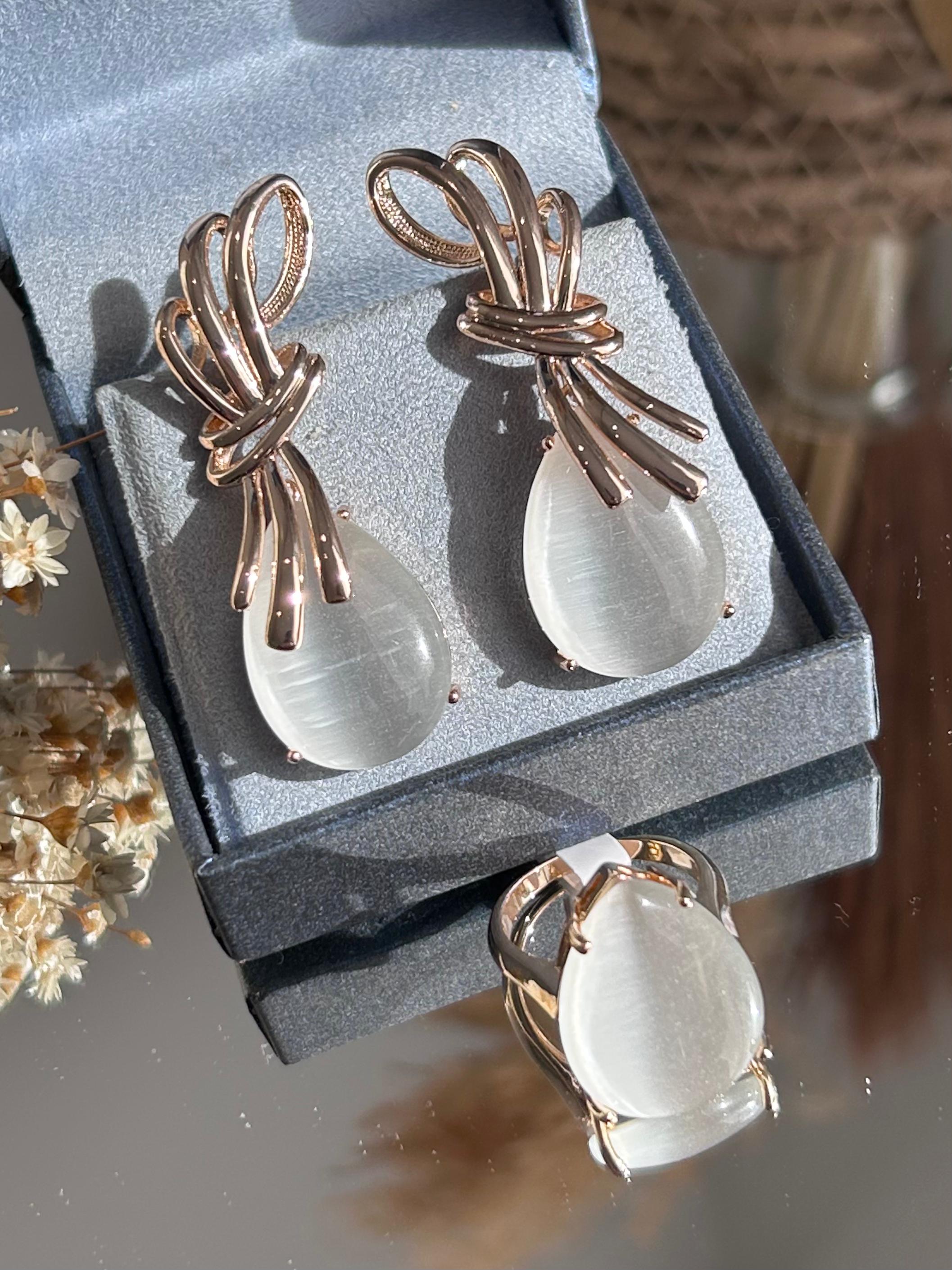 Conjunto Laço Pedra Olho de Gato