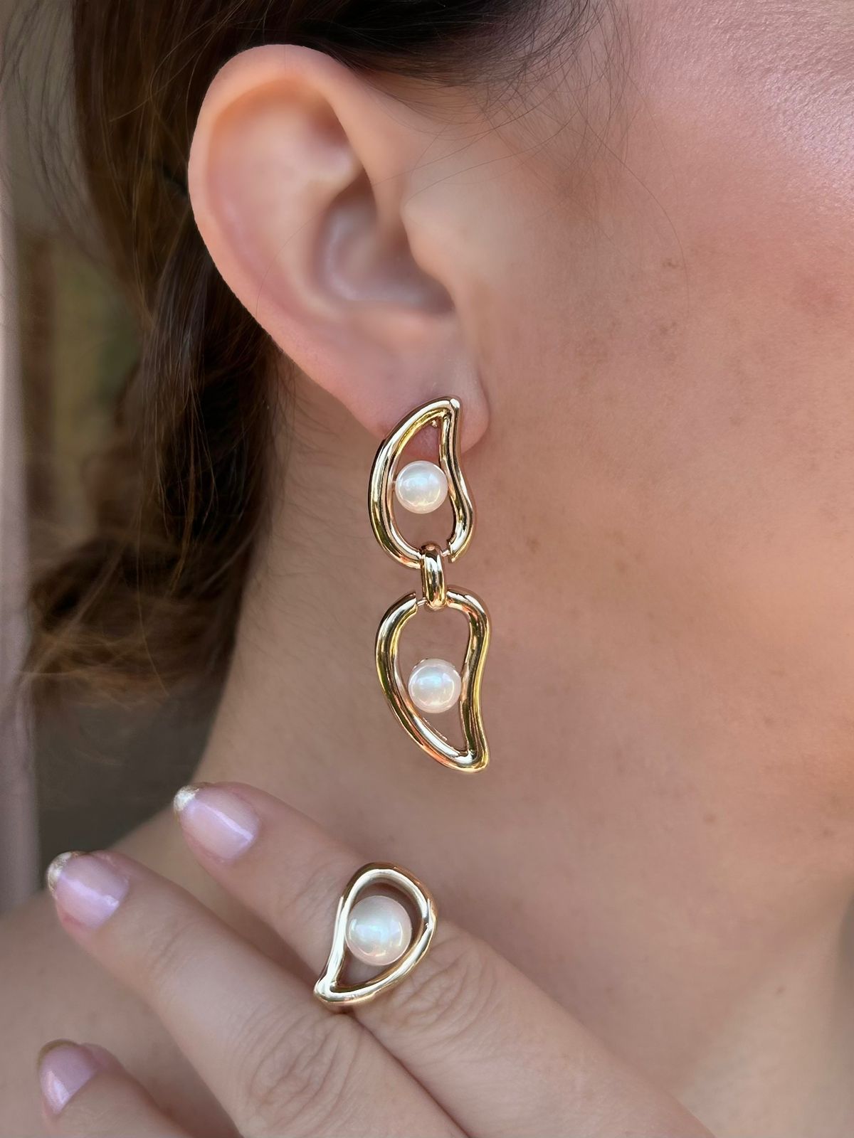 Conjunto Brinco e Anel Detalhe Pérola