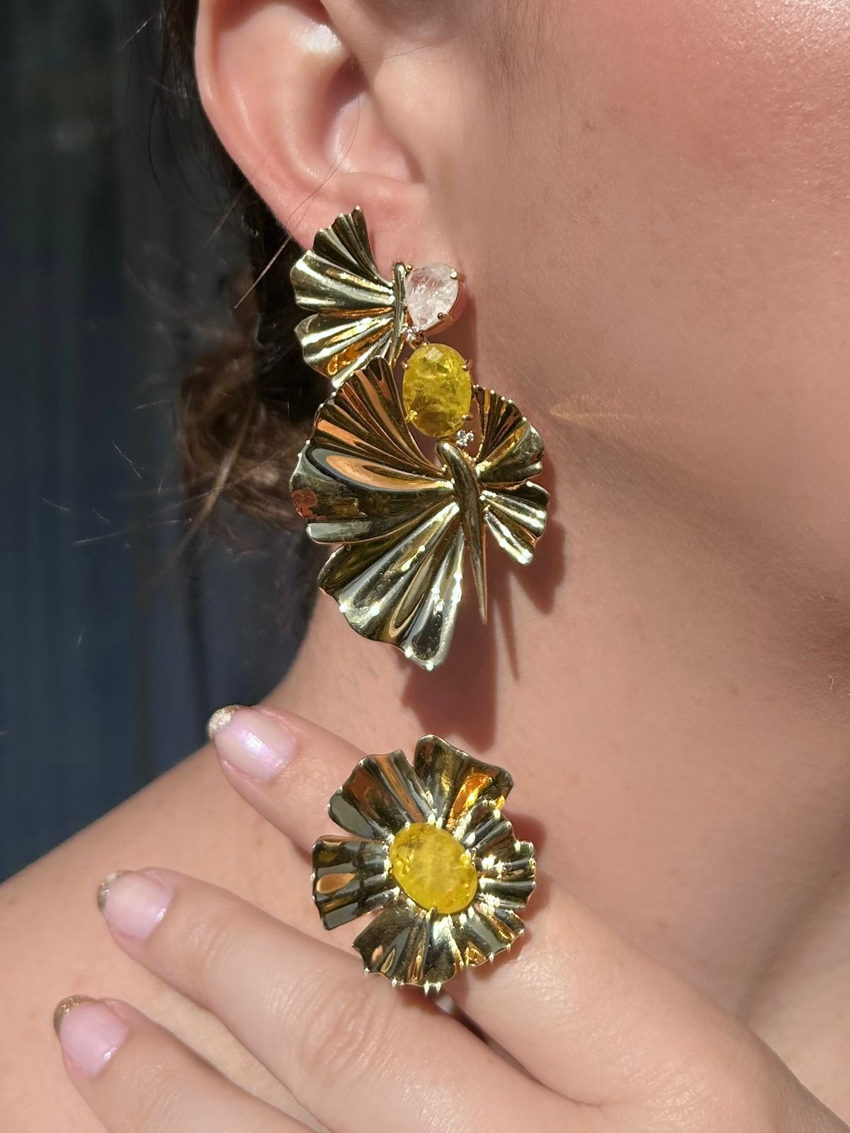 Conjunto Brinco e Anel Butterfly Yellow