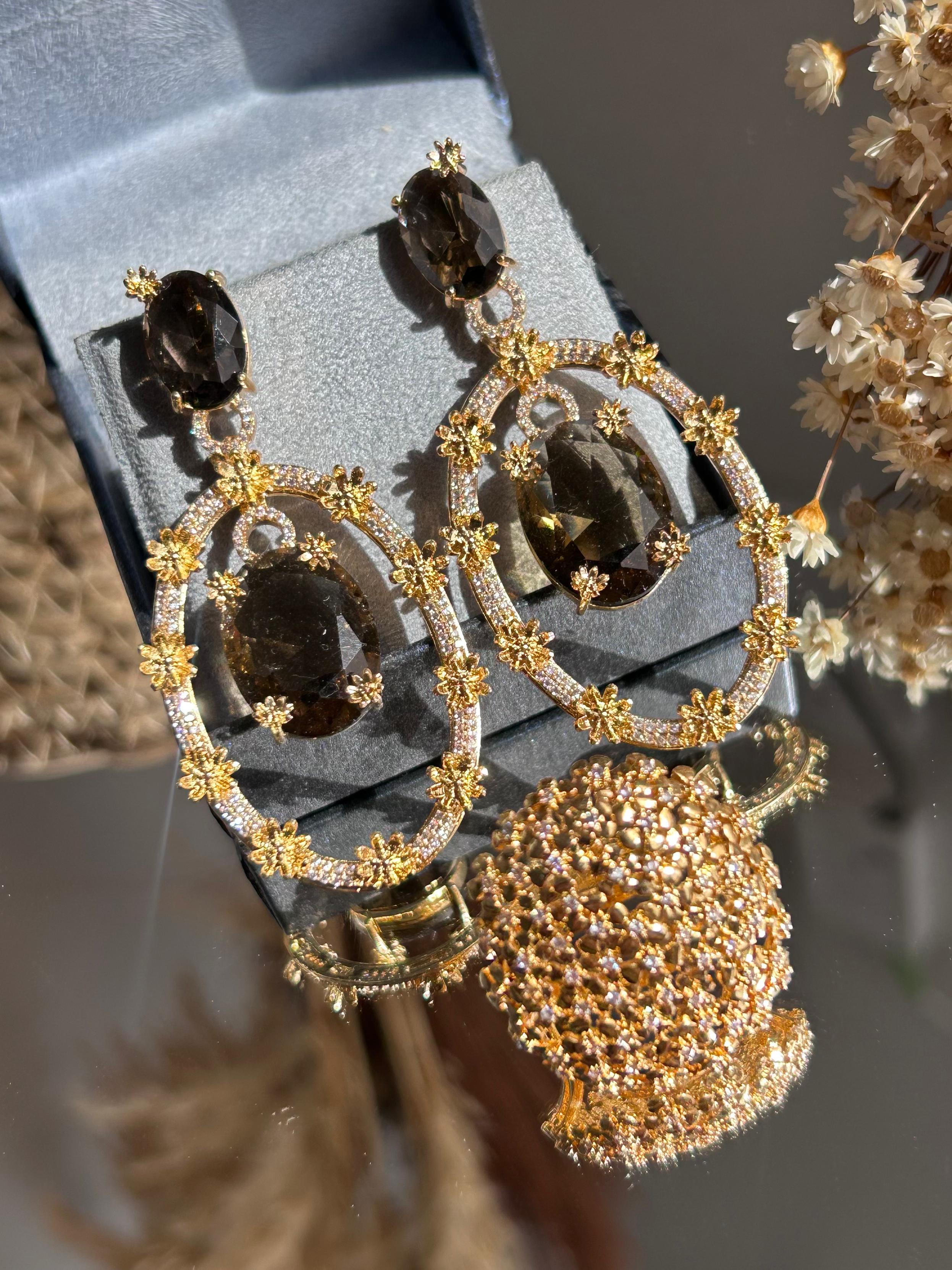 Conjunto Brinco e Anel Flores do Oriente Fumê