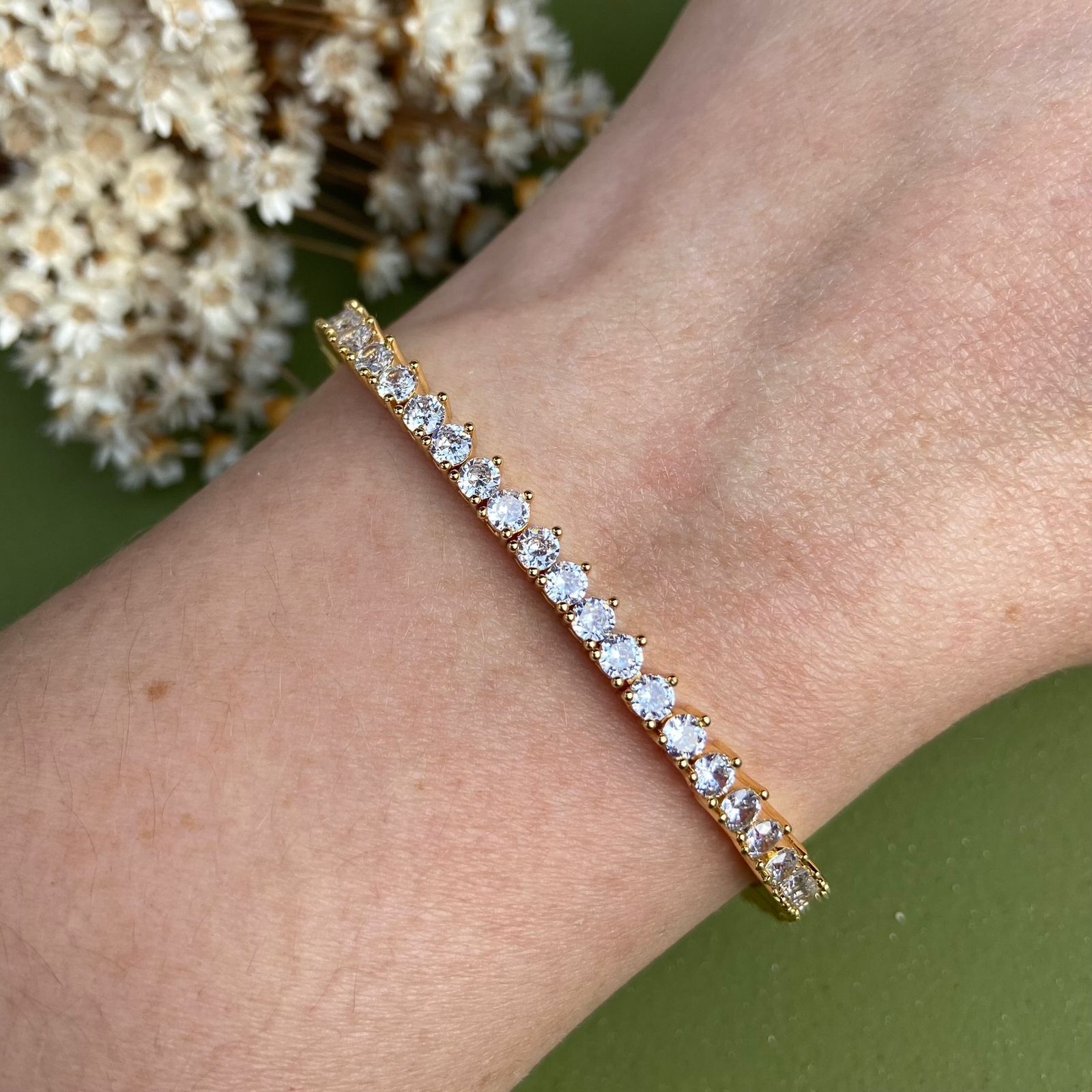 Pulseira Riviera 3Garras 3mm Dourada
