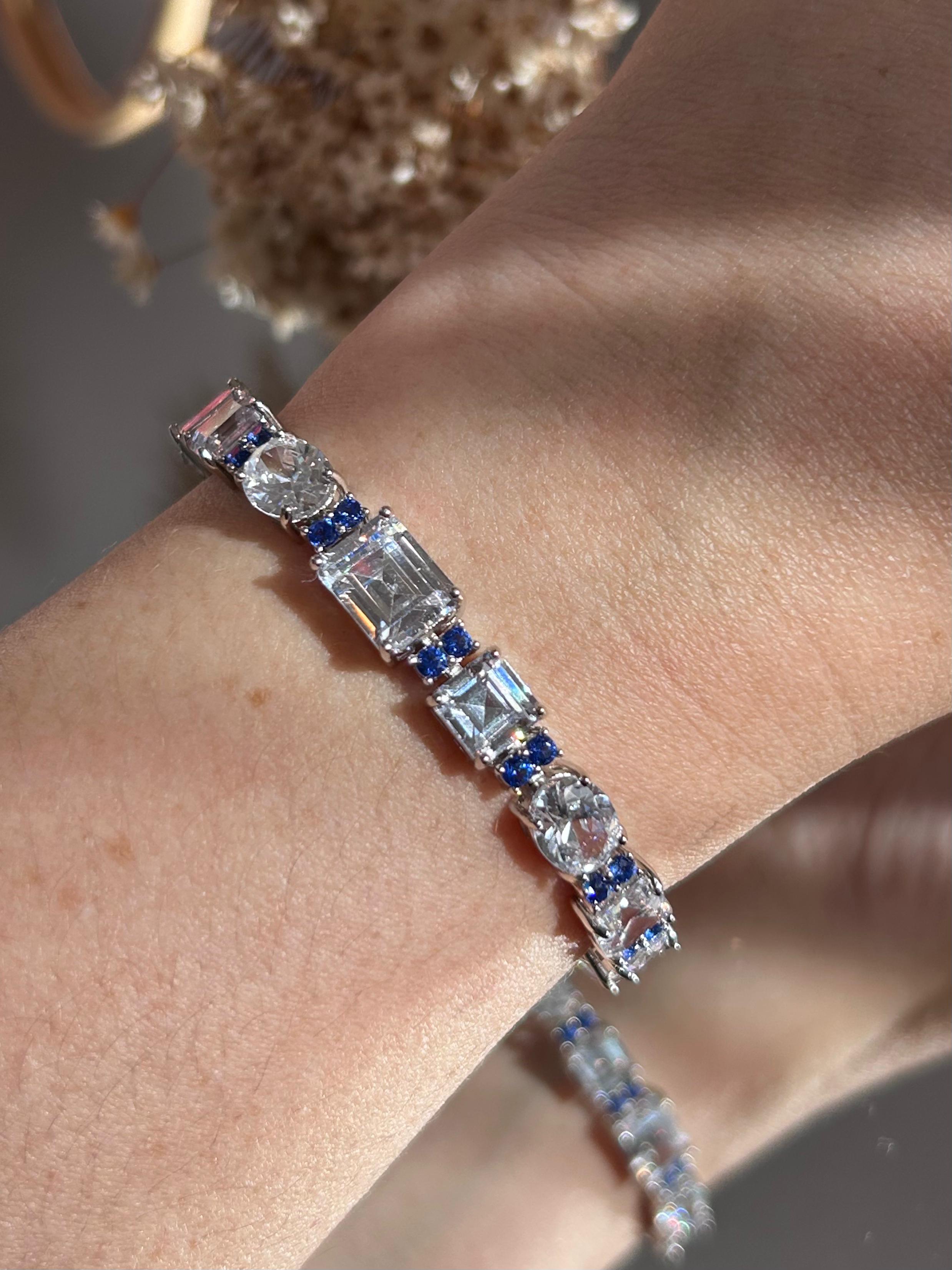 Pulseira Riviera Oval e Retangula GG detalhes Azul Safira