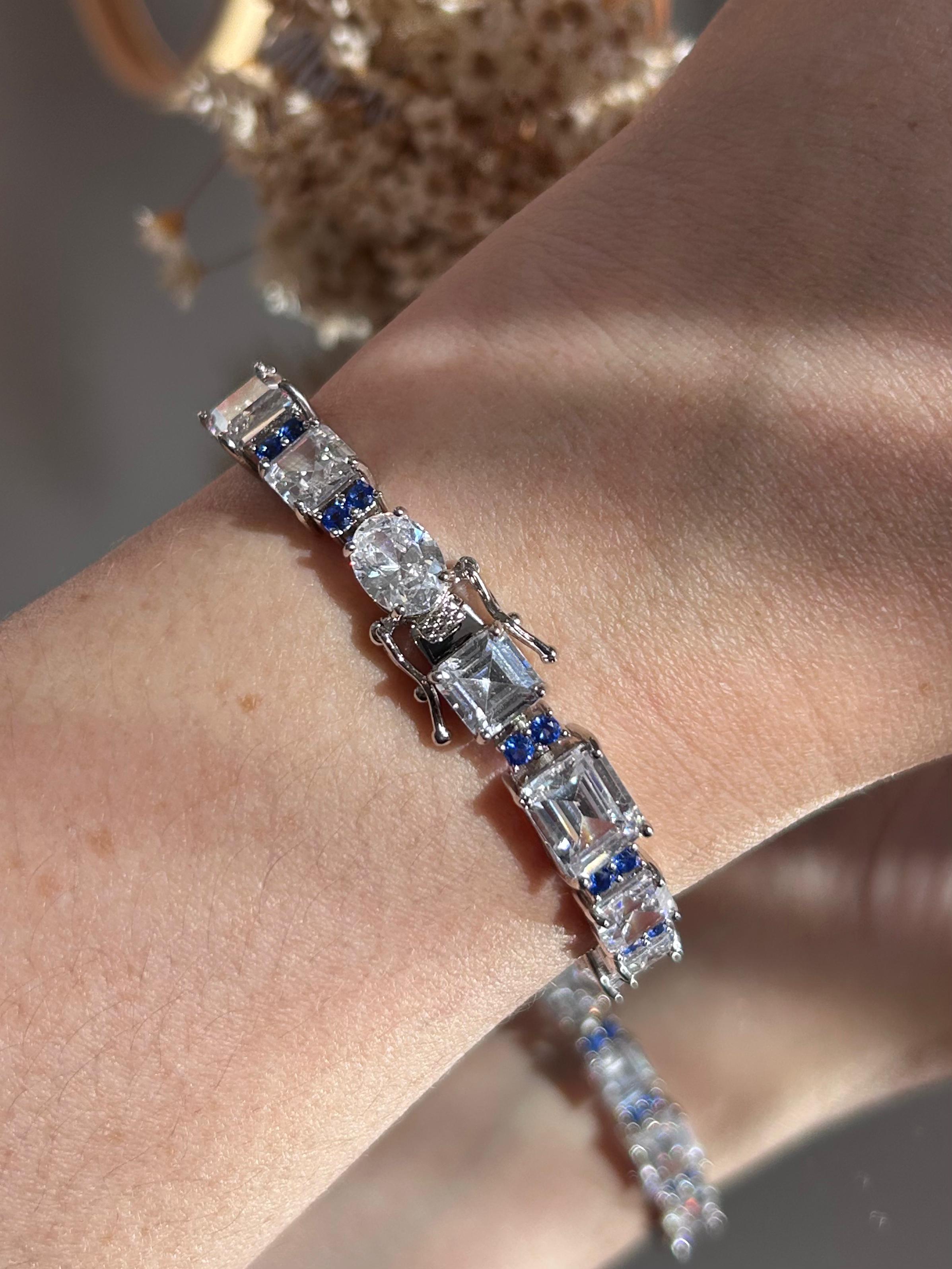 Pulseira Riviera Oval e Retangula GG detalhes Azul Safira
