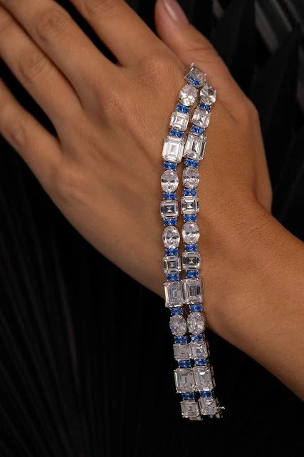 Pulseira Riviera Oval e Retangula GG detalhes Azul Safira
