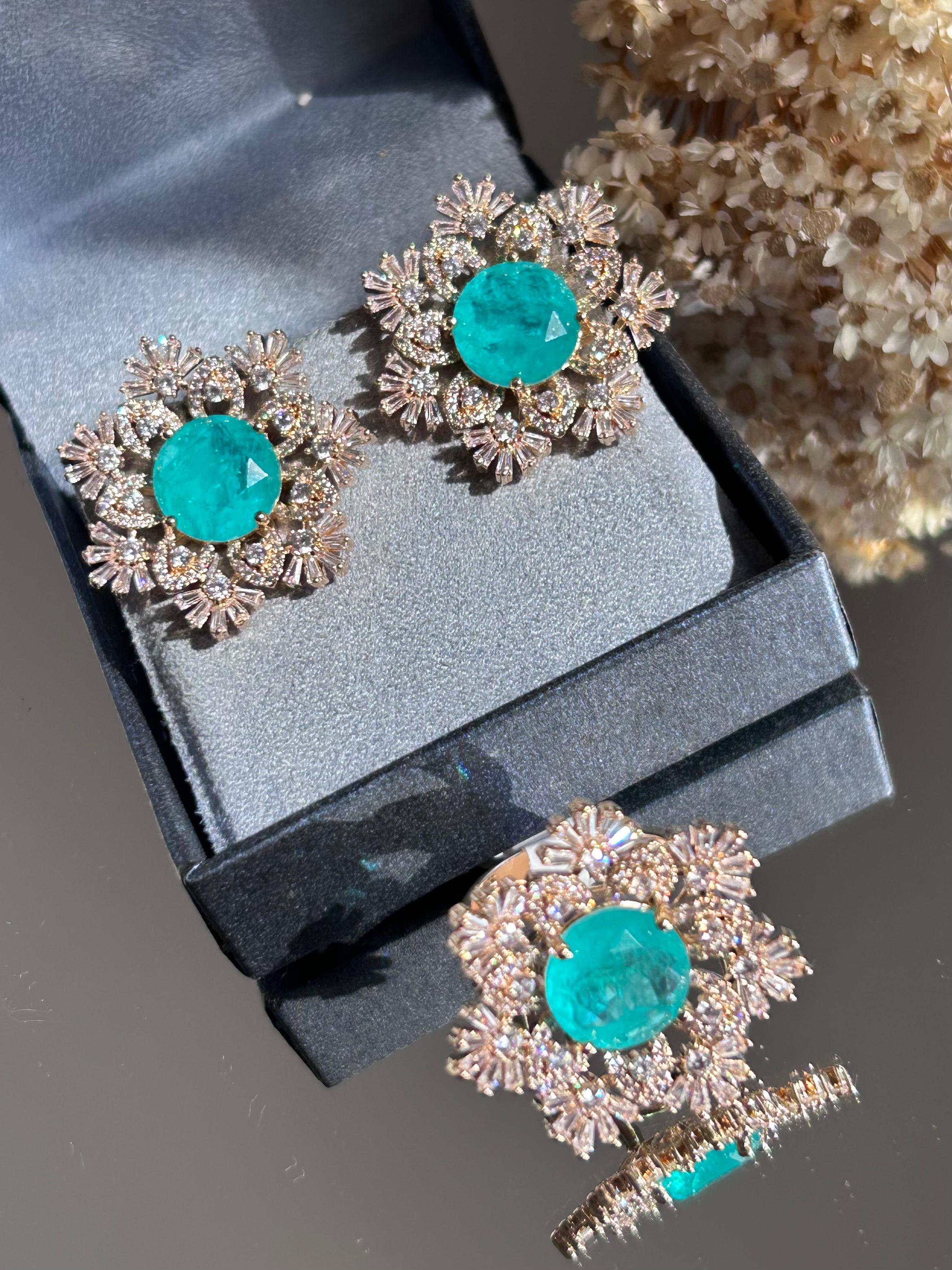 Conjunto de Brinco e Anel Miolo Turmalina