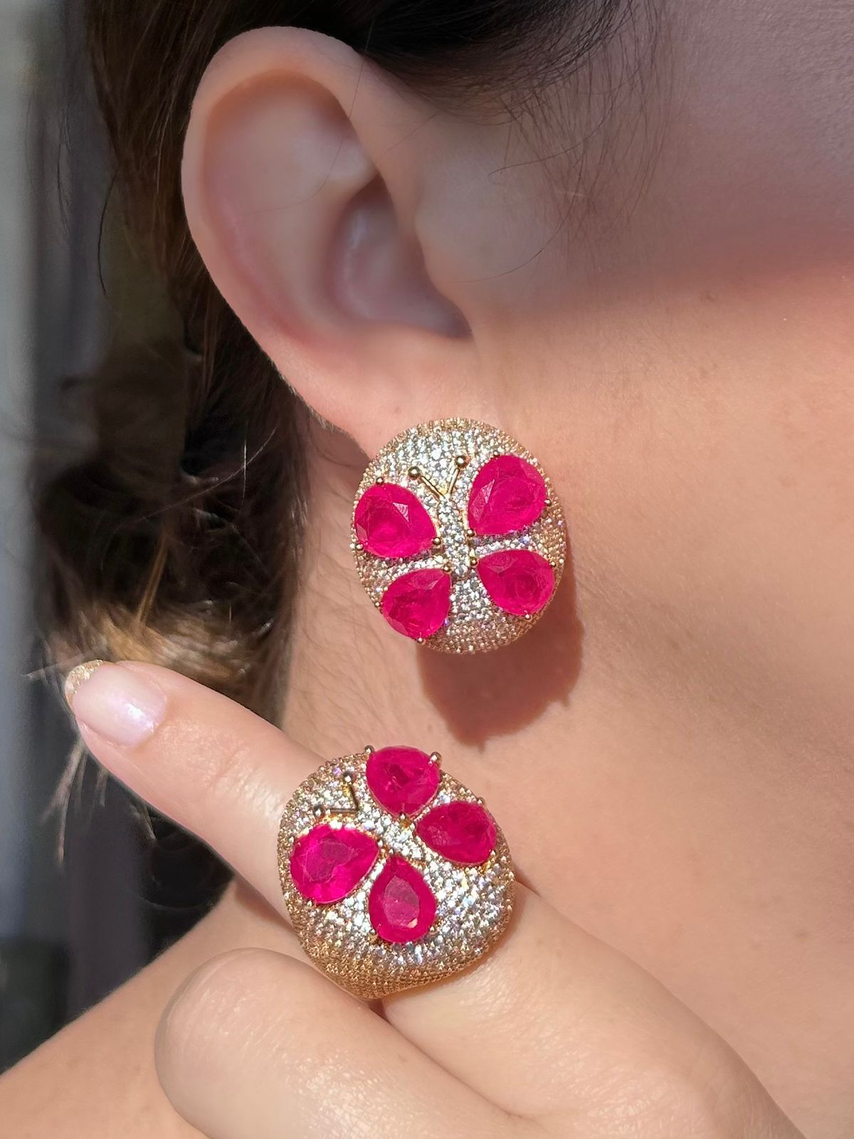 Conjunto Anel e Brinco Libélula Pink