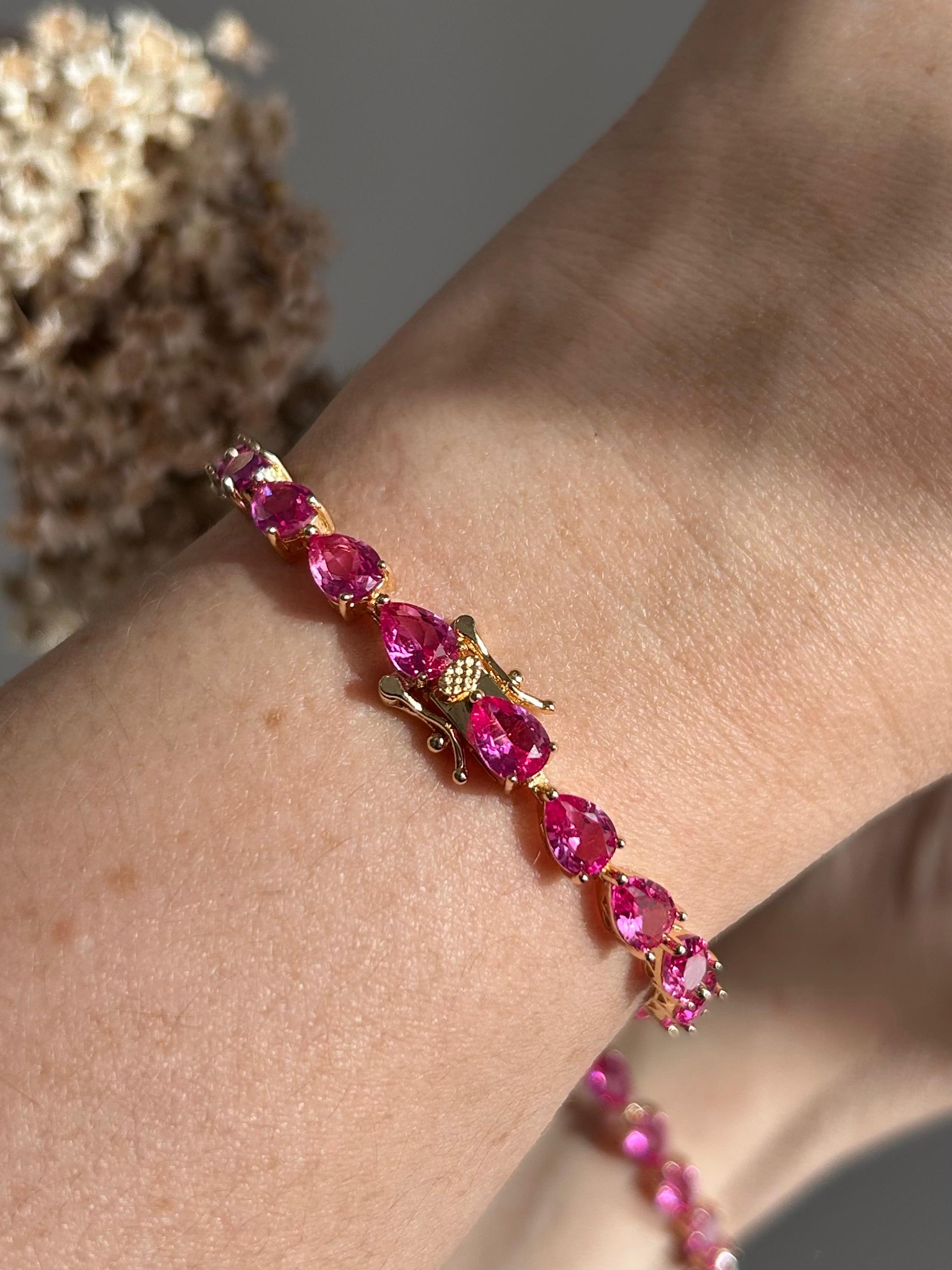 Pulseira Riviera Gotas Safira Rosa/Pink Dourado
