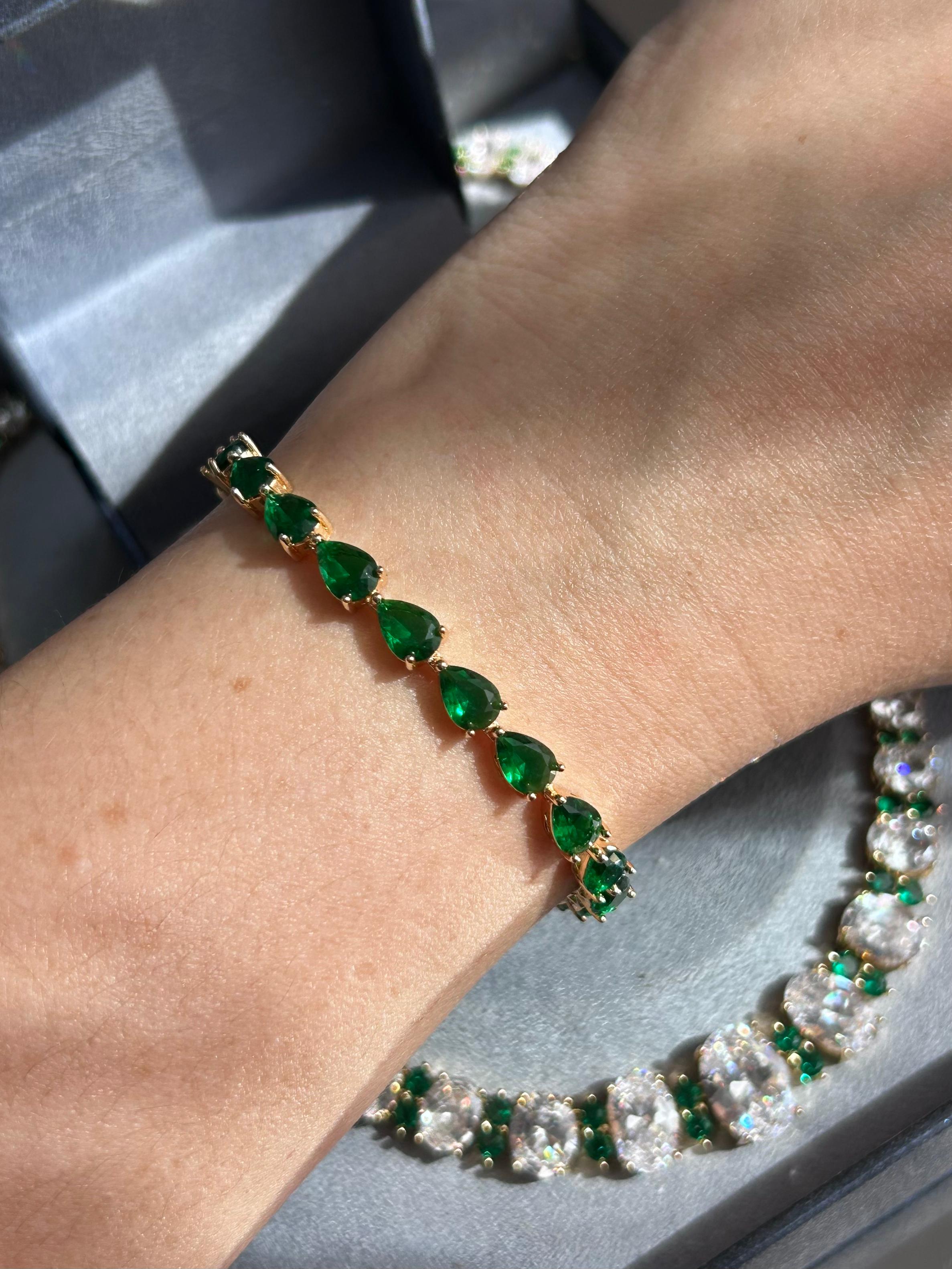 Pulseira Riviera Gotas Verde Esmeralda Dourada