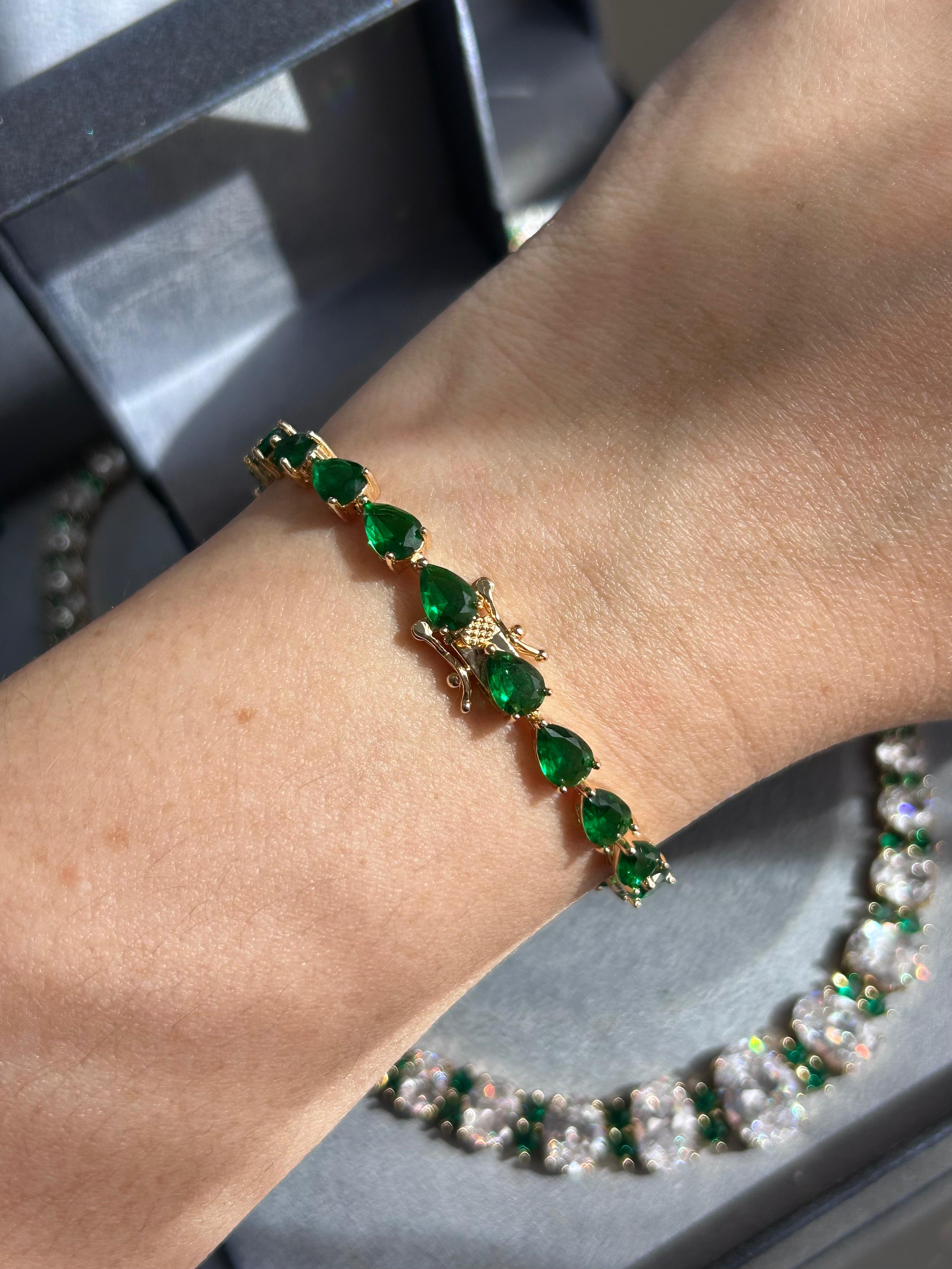 Pulseira Riviera Gotas Verde Esmeralda Dourada
