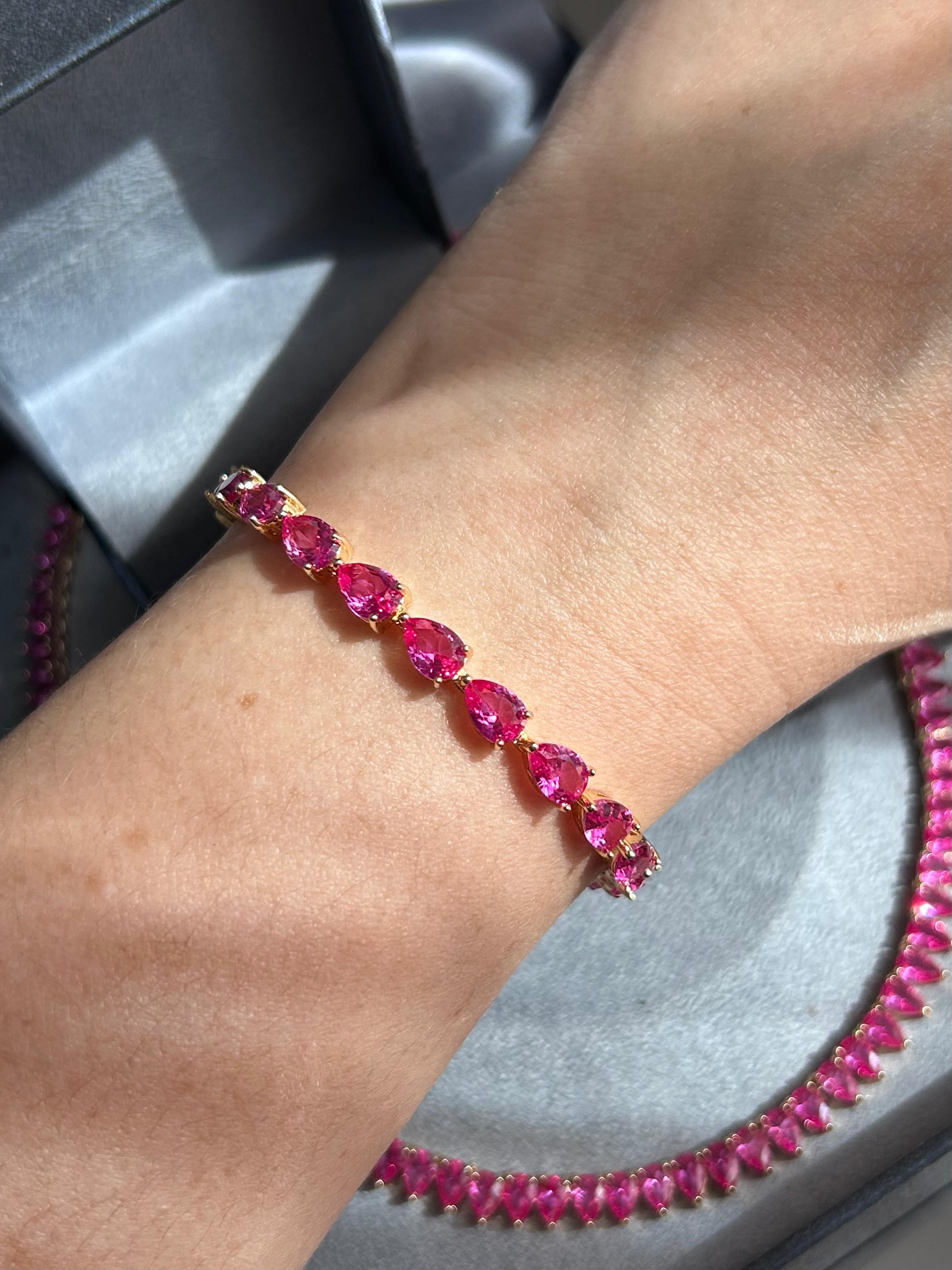 Pulseira Riviera Gotas Safira Rosa/Pink Dourado