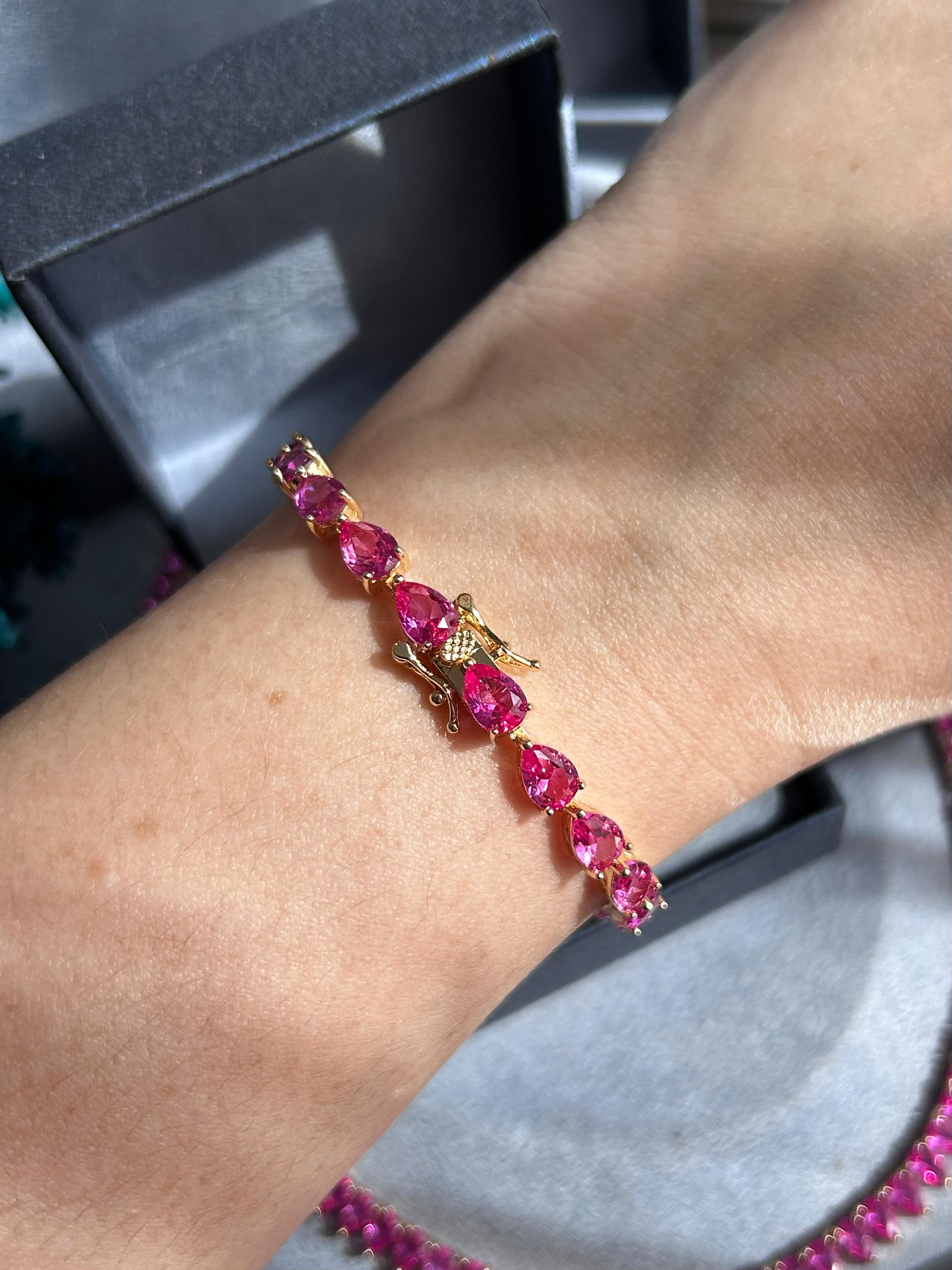 Pulseira Riviera Gotas Safira Rosa/Pink Dourado