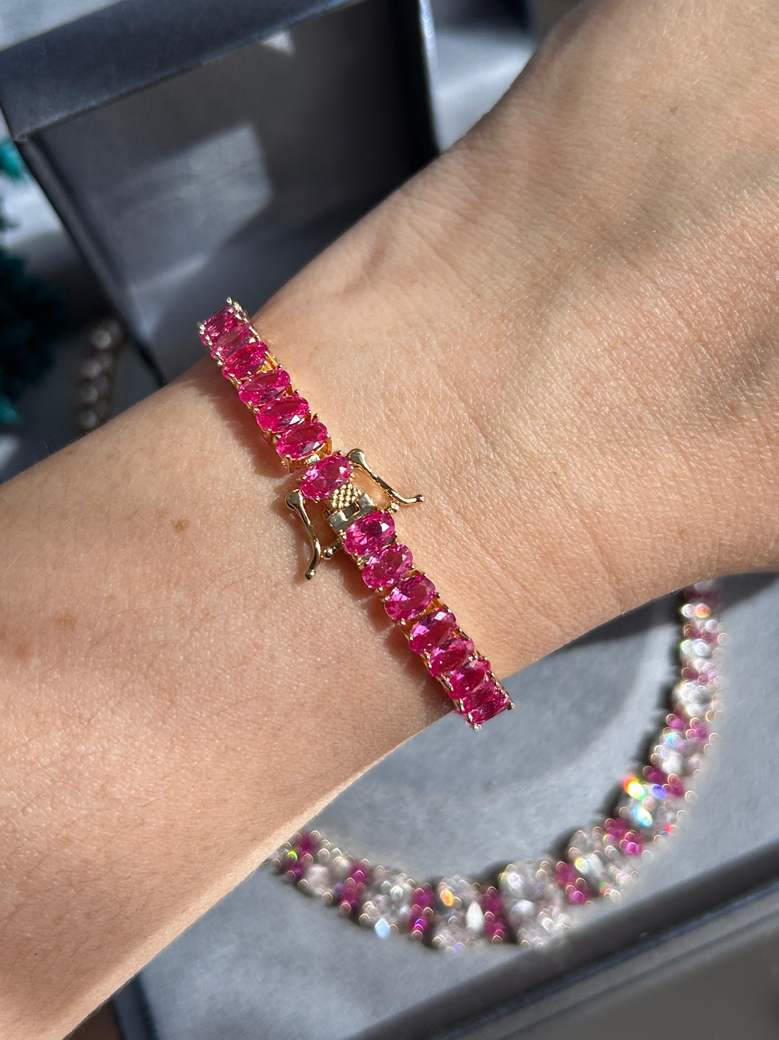 Pulseira Riviera Oval Safira Rosa/pink Dourada