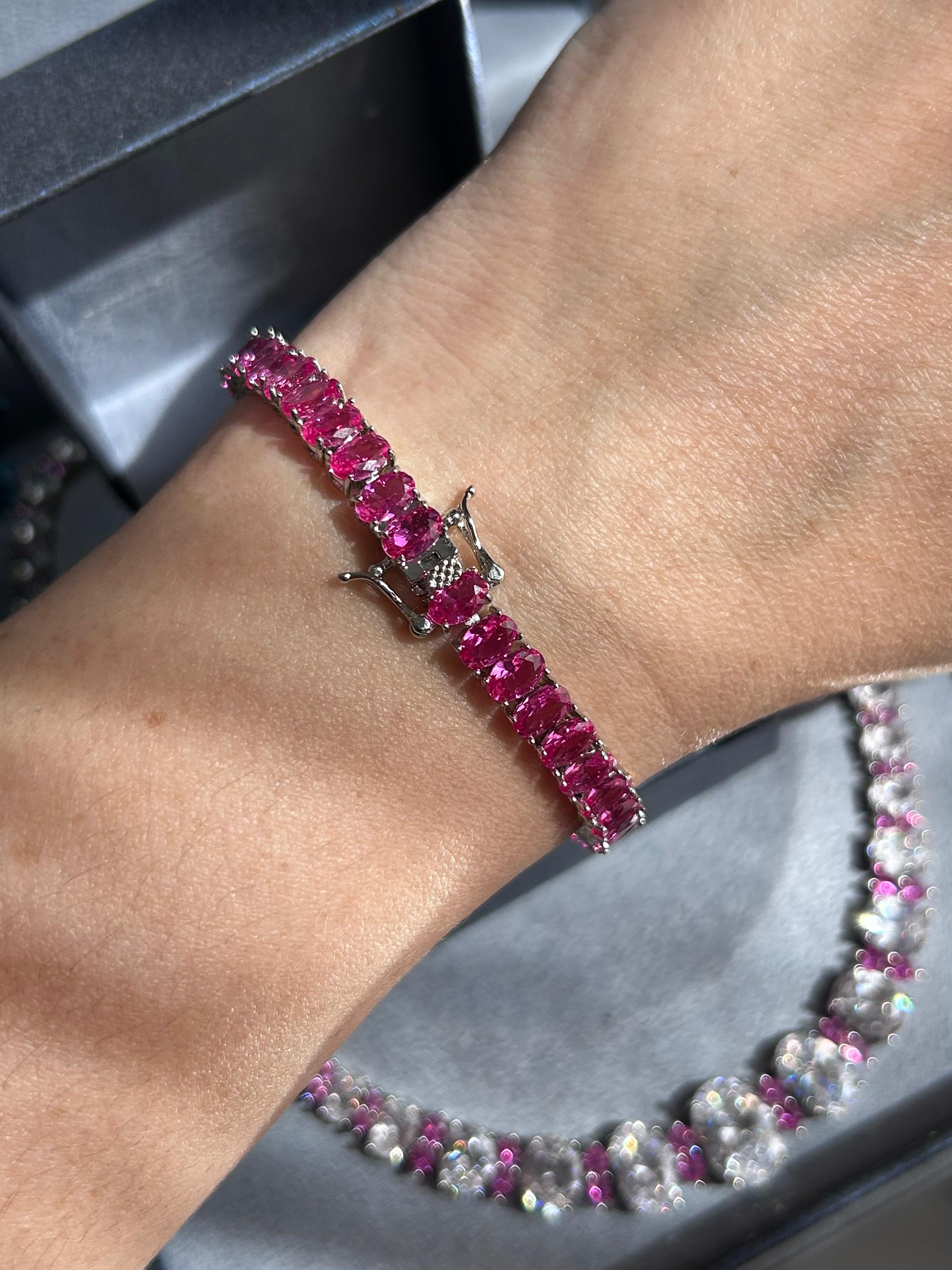 Pulseira Riviera Oval Safira Rosa/Pink