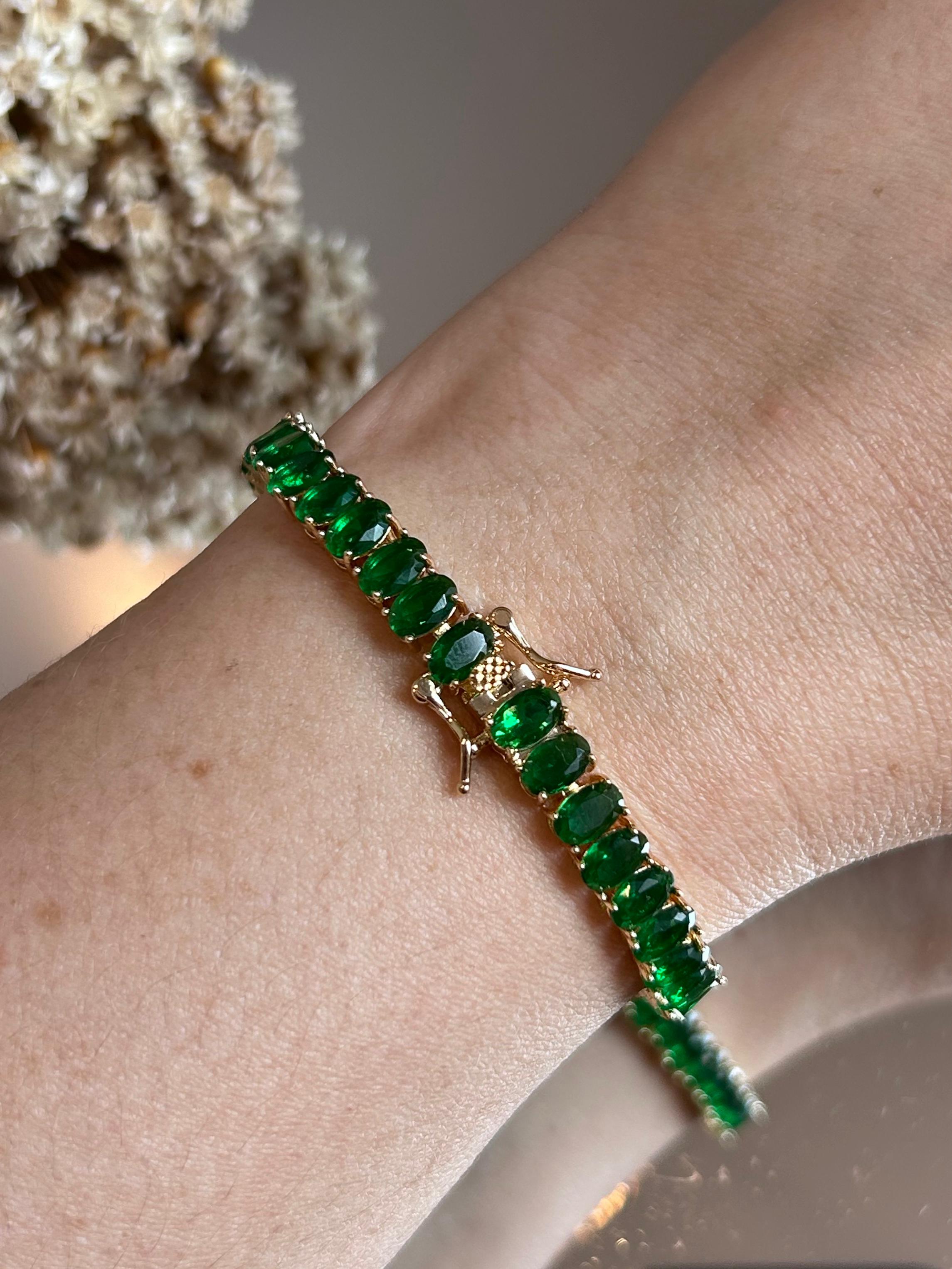 Pulseira Riviera Oval Verde Esmeralda Dourada