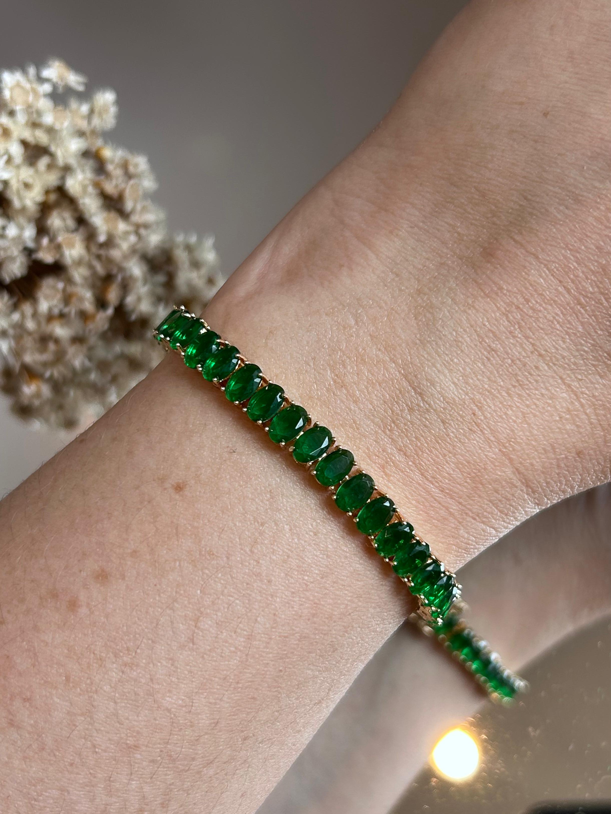 Pulseira Riviera Oval Verde Esmeralda Dourada