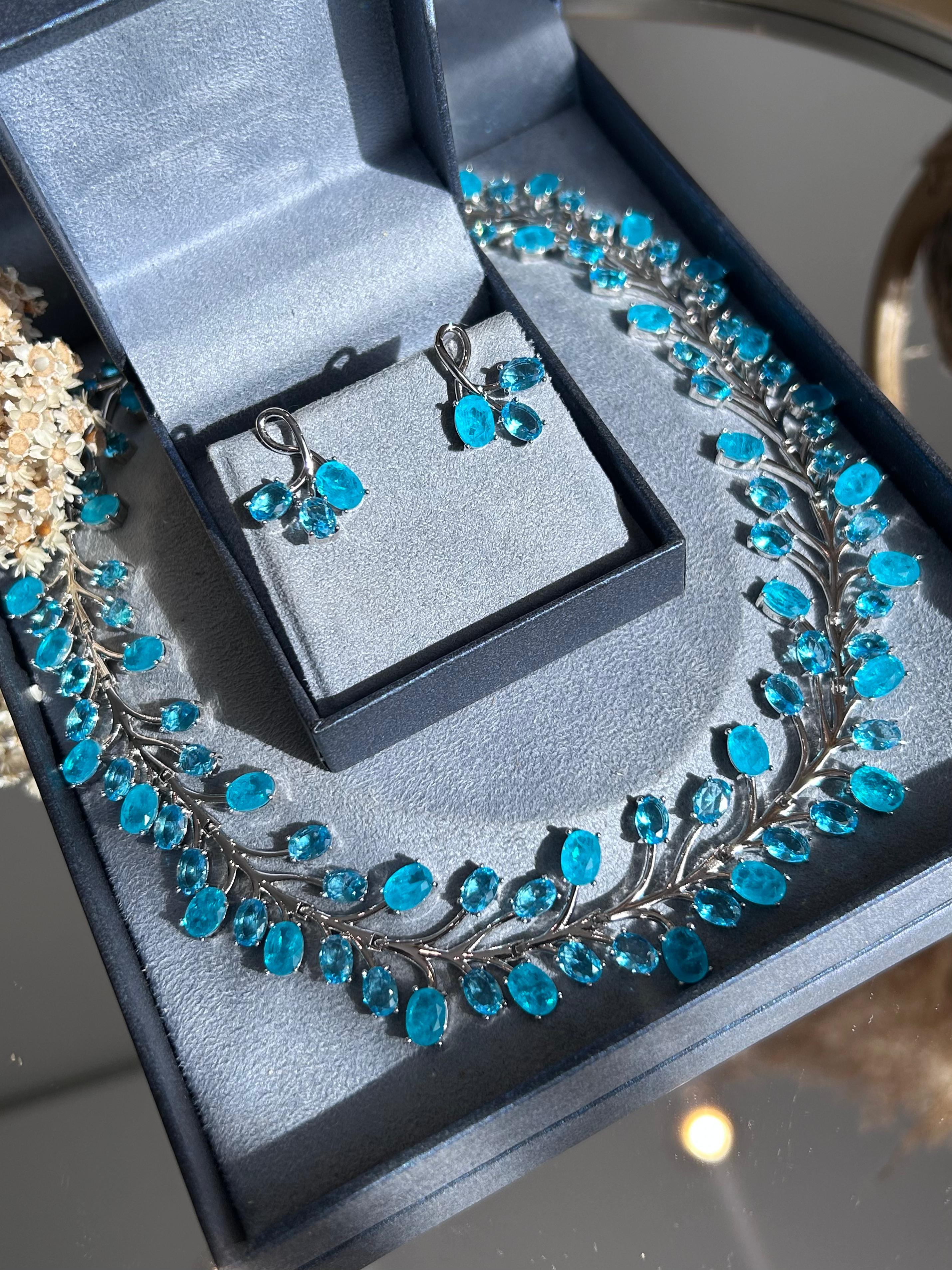 Conjunto Brinco e Colar Ramos Turmalina Azul