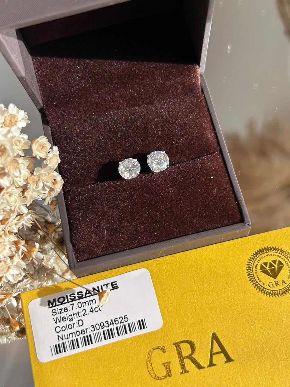 Brinco Glam Moissanite Solitário 7.0mm 2.4CT