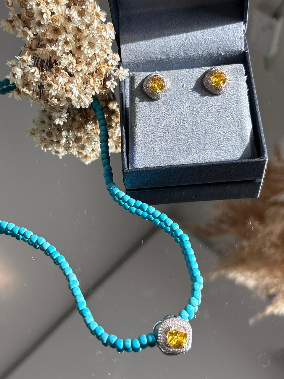 Conjunto Brinco e Colar Turquesa e Fancy Yellow