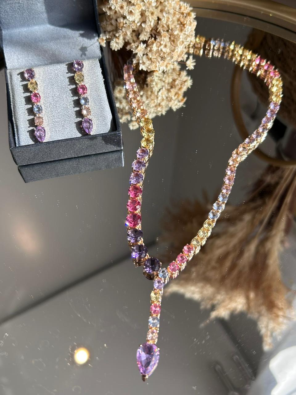 Conjunto Brinco e Colar Gravata Candy Collors