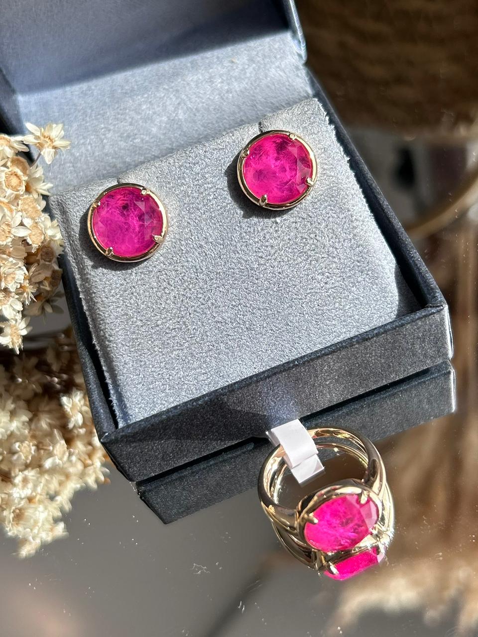 Conjunto Brinco e Anel Redondo Pink