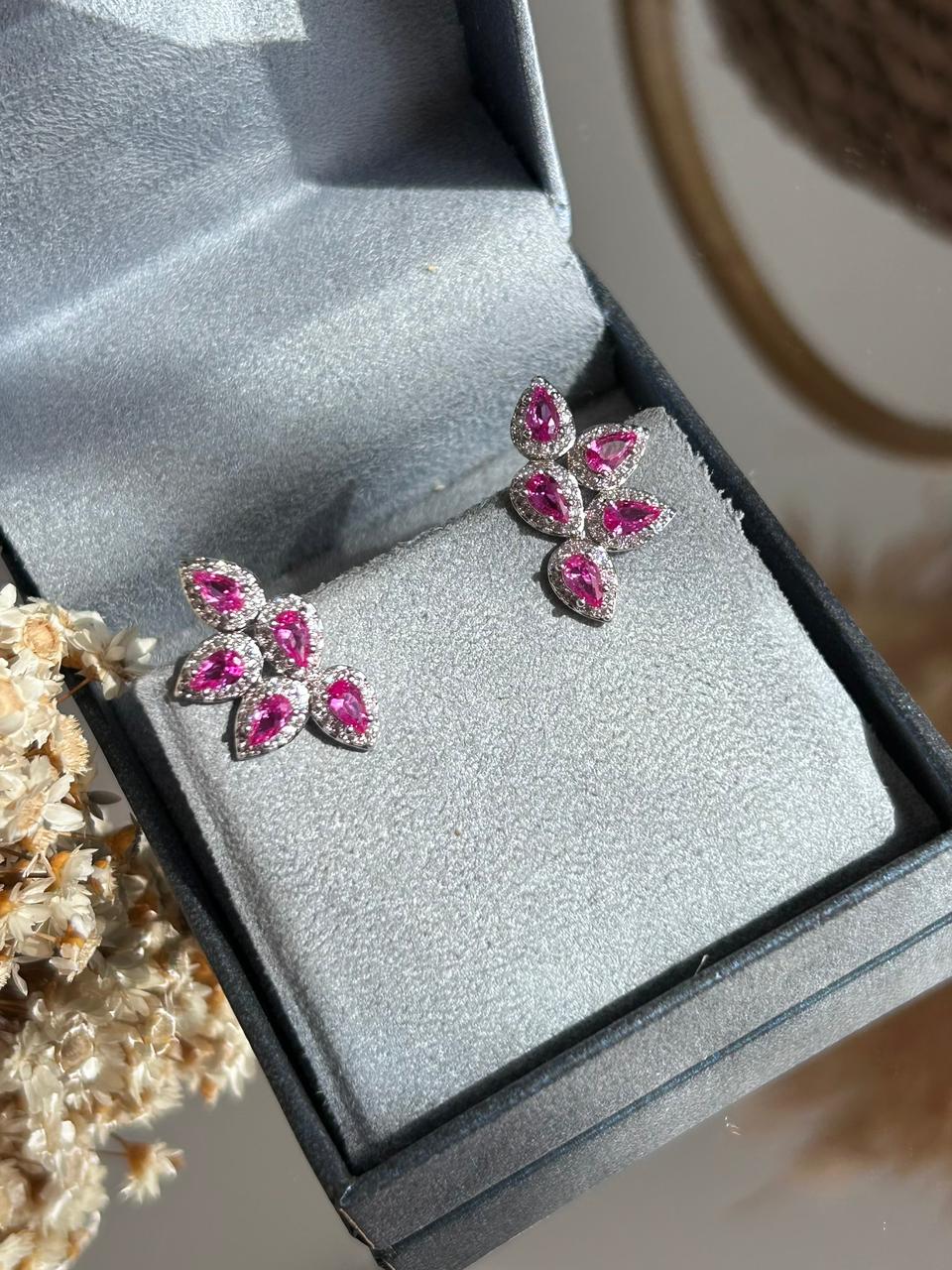 Brinco EarCuff Gotas Safira Rosa