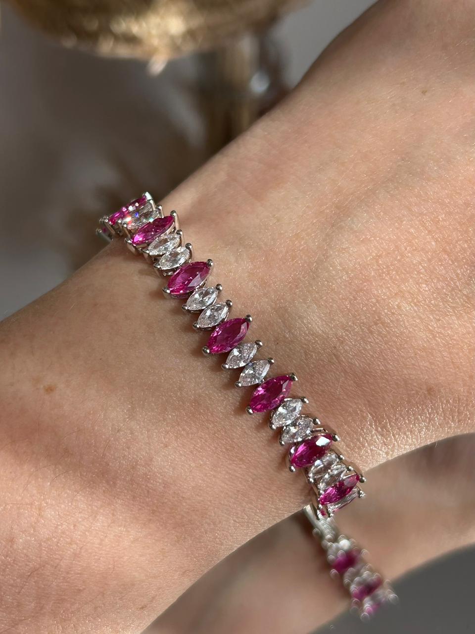 Pulseira Riviera Navetes Safira Rosa/Pink