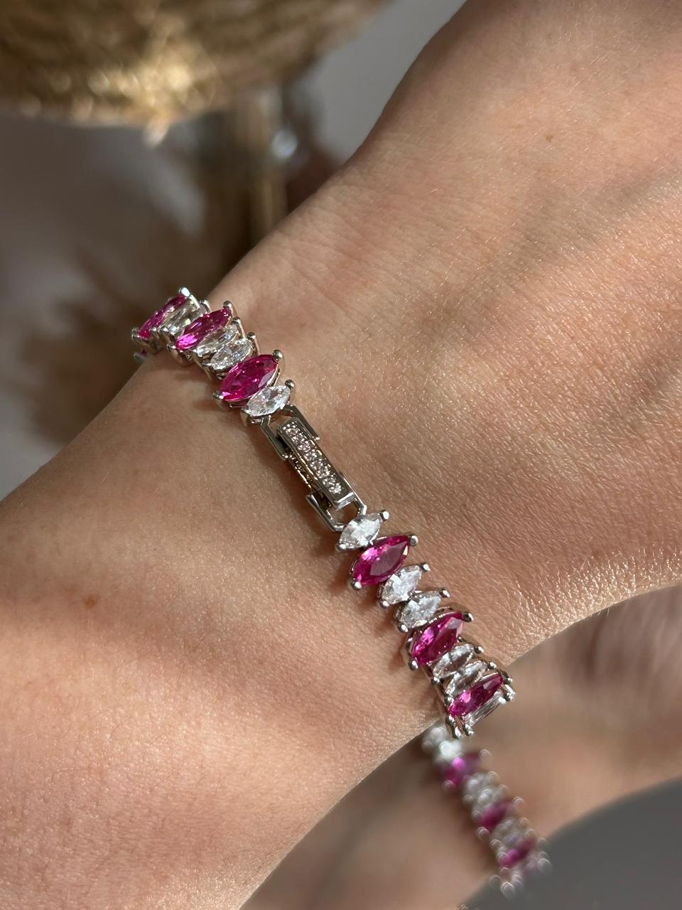 Pulseira Riviera Navetes Safira Rosa/Pink