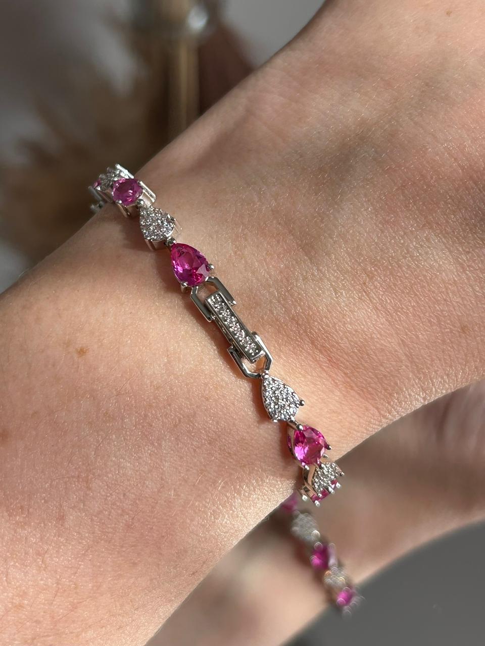 Pulseira Riviera Gotas Mesclada Safira Rosa/Pink