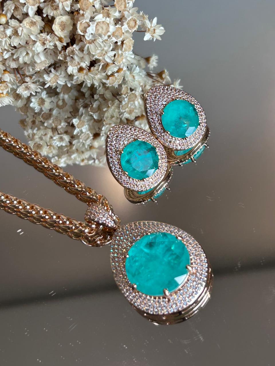 Conjunto Brinco e Colar Maxi Turmalina