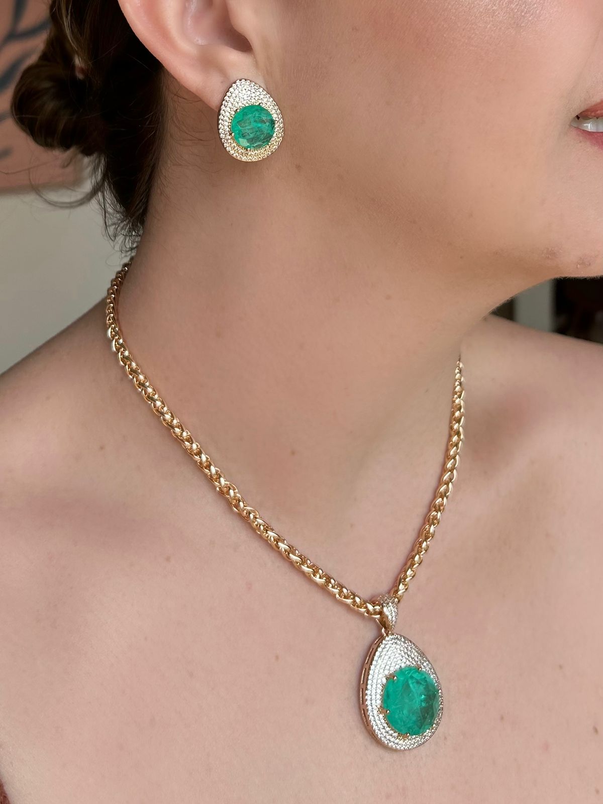 Conjunto Brinco e Colar Maxi Turmalina