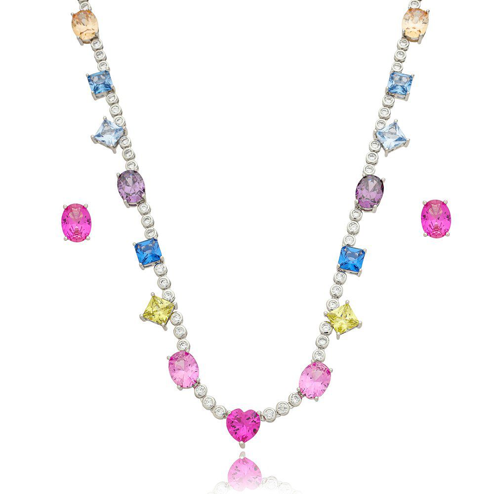 Conjunto Brinco e Colar Riviera Rainbow