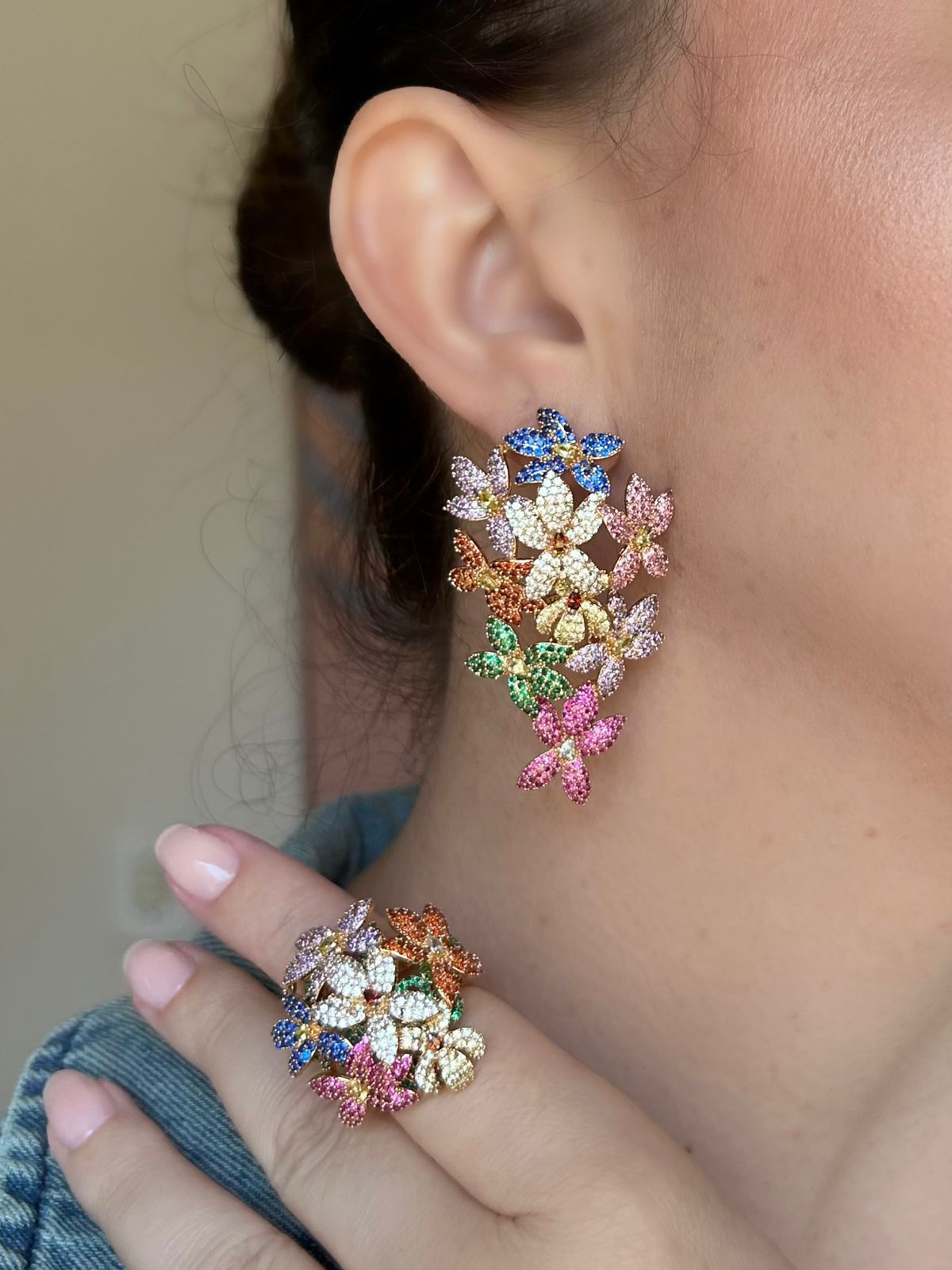 Conjunto Brinco e Anel Florença Colorido